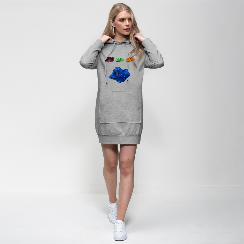 Minerals Premium Adult Hoodie Dress featuring a relaxed fit, hood, and kangaroo pocket in a stylish design.