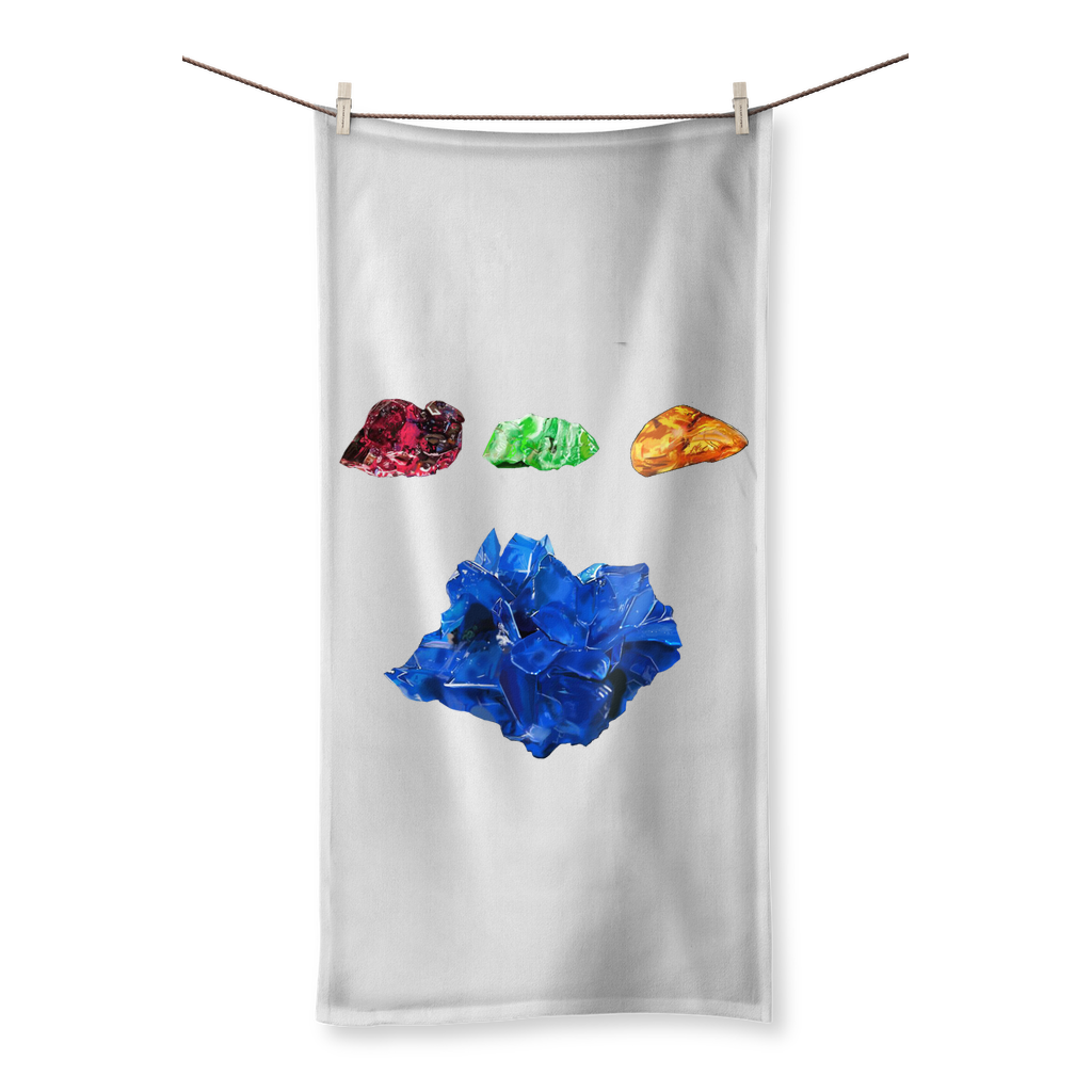 Minerals Sublimation All Over Towel featuring vibrant prints on polyester front and soft cotton back, available in various sizes.