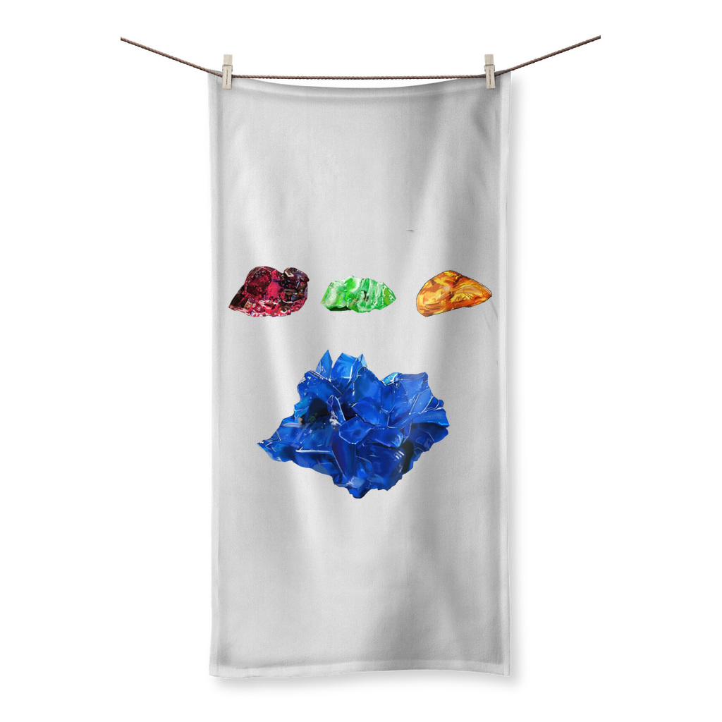 Minerals Sublimation All Over Towel featuring vibrant prints on polyester front and soft cotton back, available in various sizes.