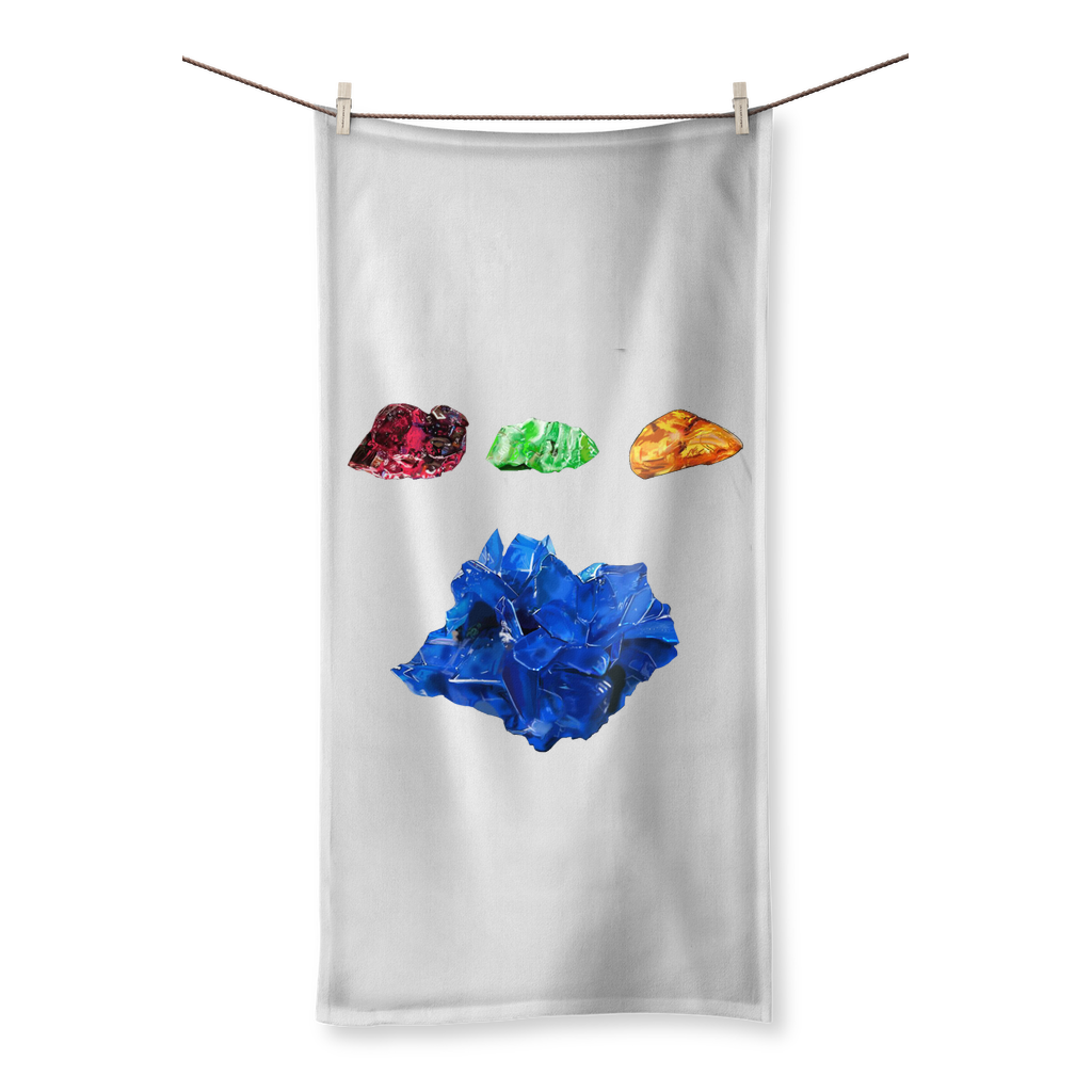 Minerals Sublimation All Over Towel featuring vibrant prints on polyester front and soft cotton back, available in various sizes.