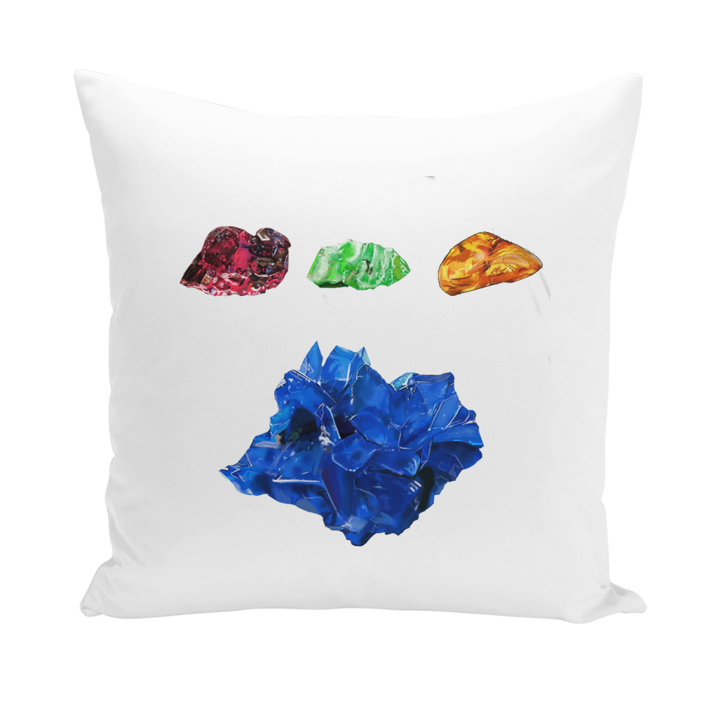 A collection of Minerals Throw Pillows in various styles including linen, canvas, and suede, showcasing their unique textures and colors.