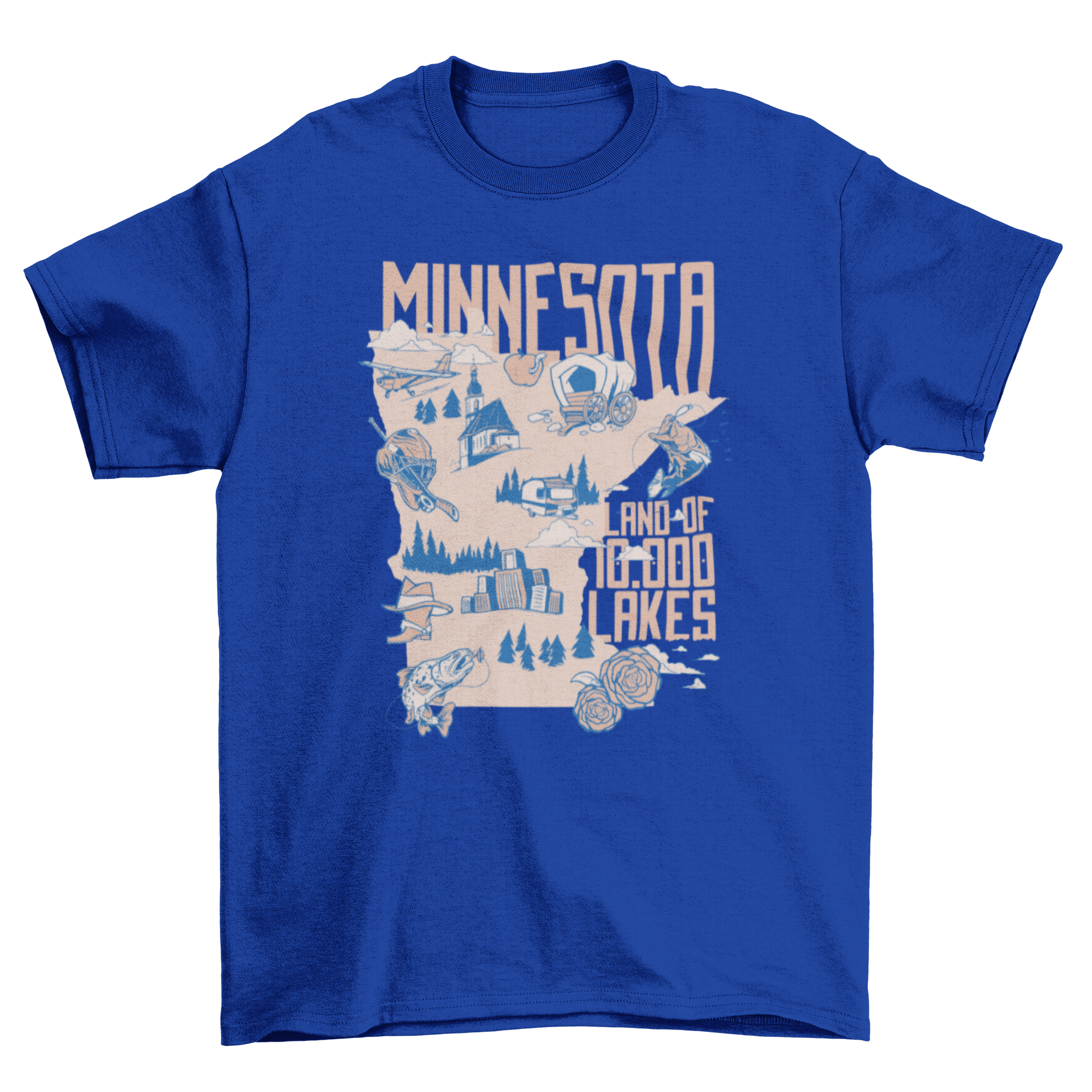 A stylish Minnesota lakes t-shirt featuring a vibrant design showcasing the state's beautiful lakes.