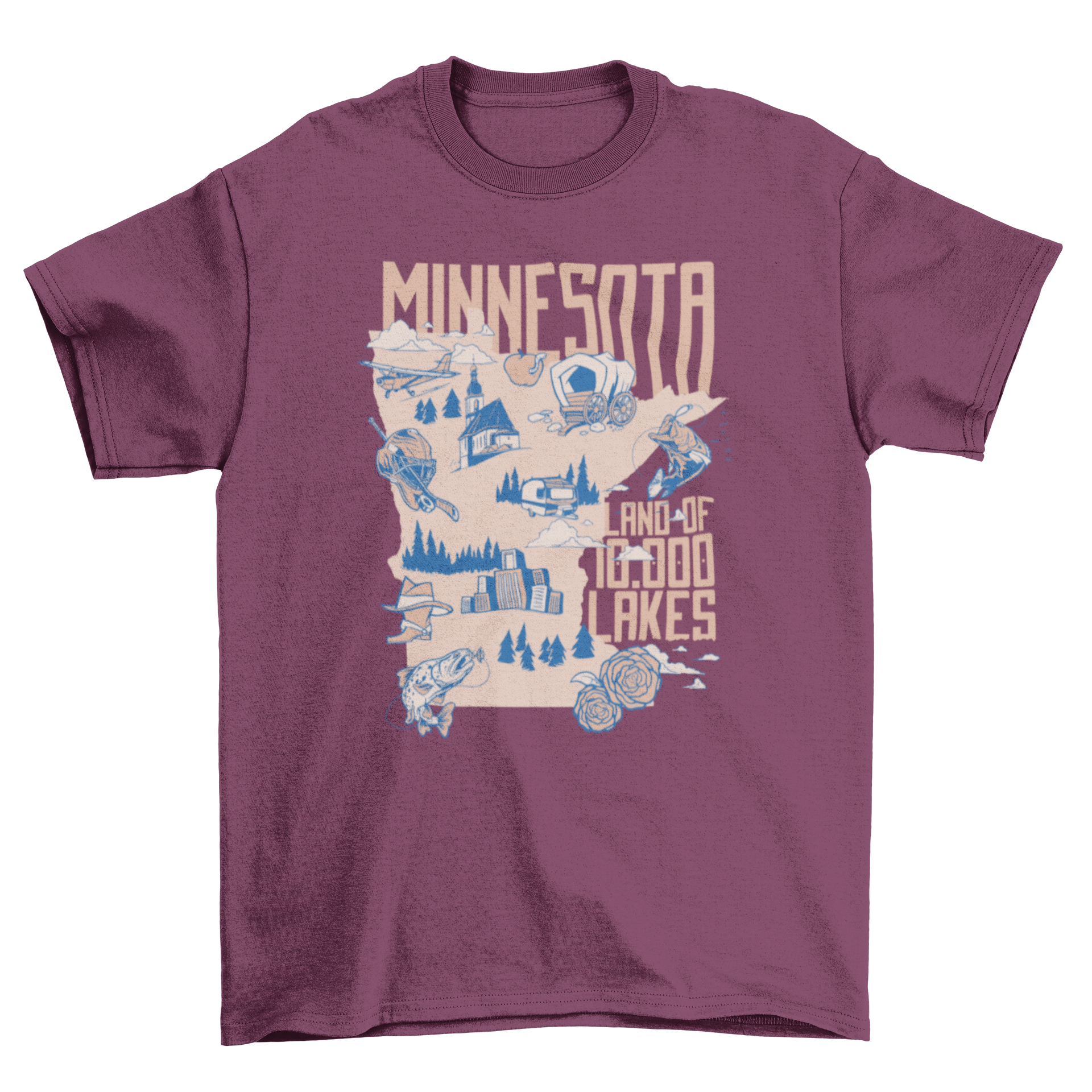 A stylish Minnesota lakes t-shirt featuring a vibrant design showcasing the state's beautiful lakes.