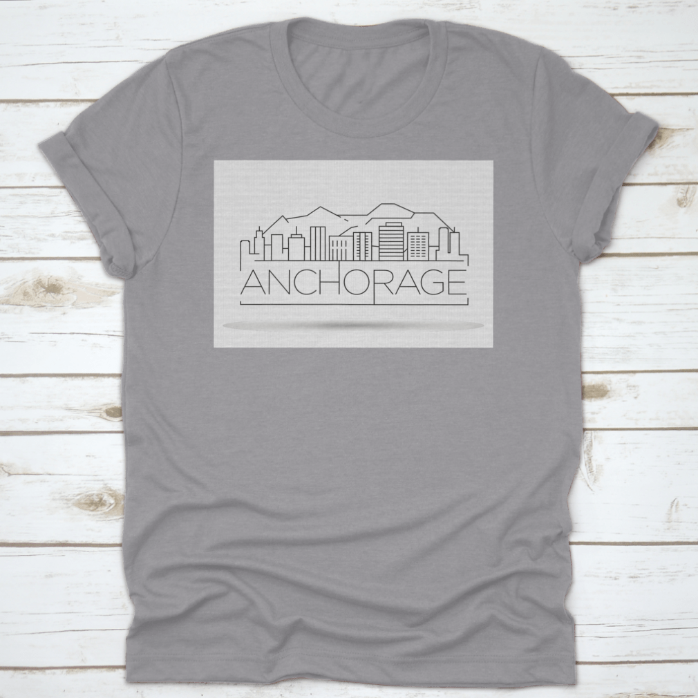 Minimal Anchorage Linear City Skyline Travel Destination Shirt featuring a unique skyline design, made from soft cotton fabric.