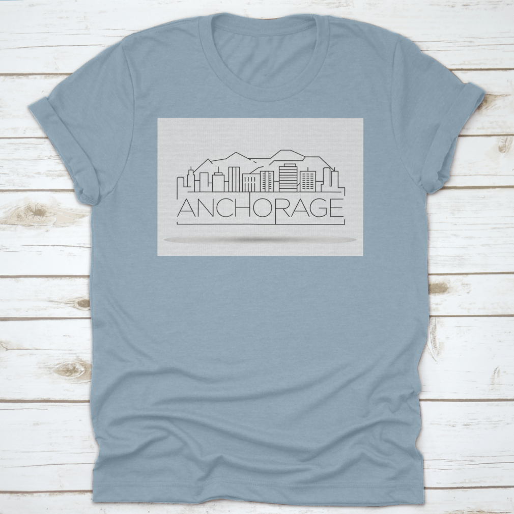 Minimal Anchorage Linear City Skyline Travel Destination Shirt featuring a unique skyline design, made from soft cotton fabric.