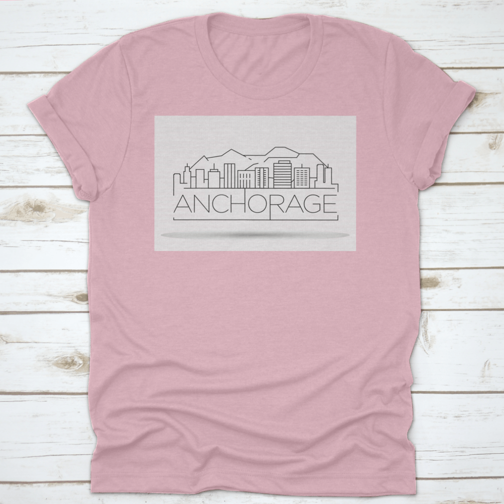 Minimal Anchorage Linear City Skyline Travel Destination Shirt featuring a unique skyline design, made from soft cotton fabric.