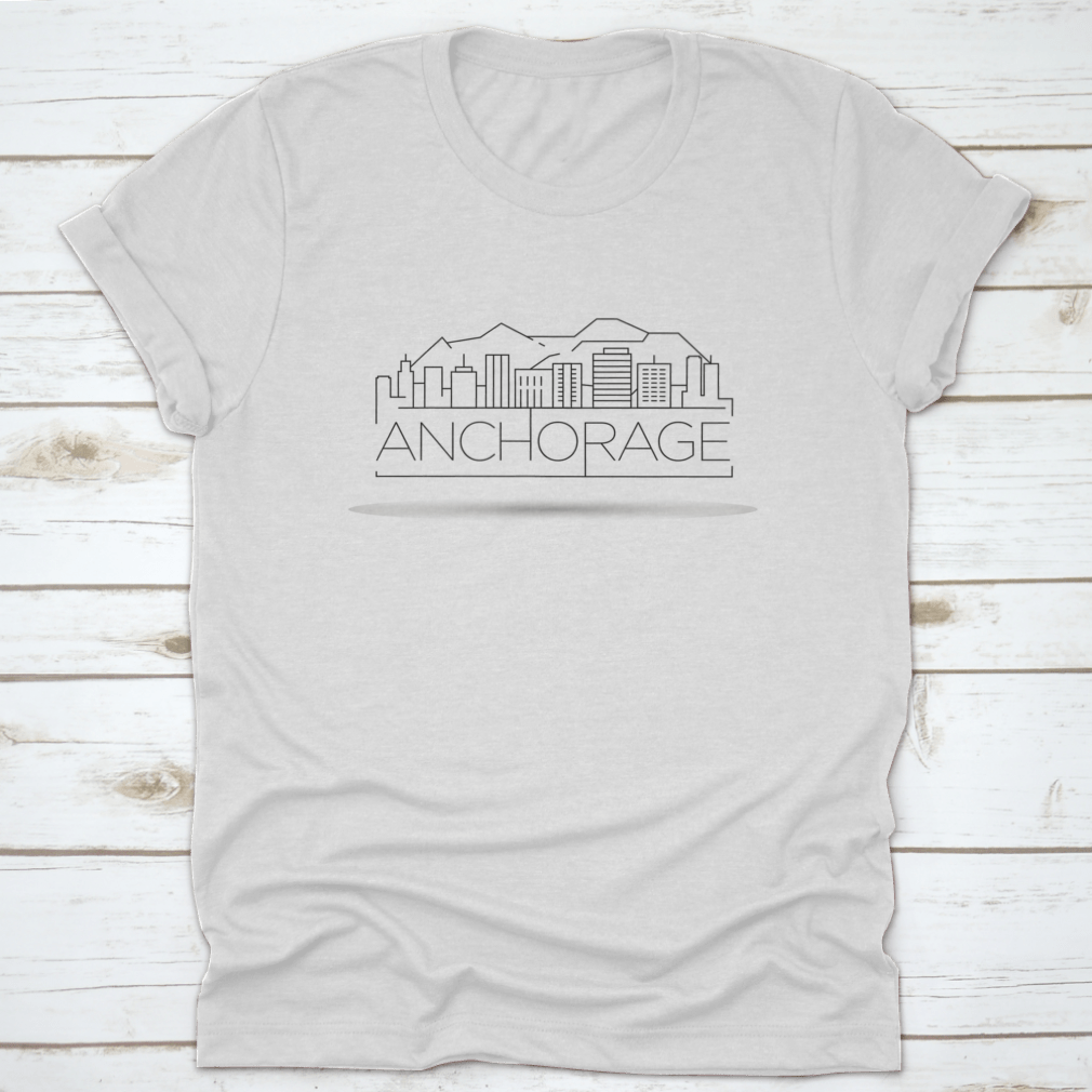 Minimal Anchorage Linear City Skyline Travel Destination Shirt featuring a unique skyline design, made from soft cotton fabric.