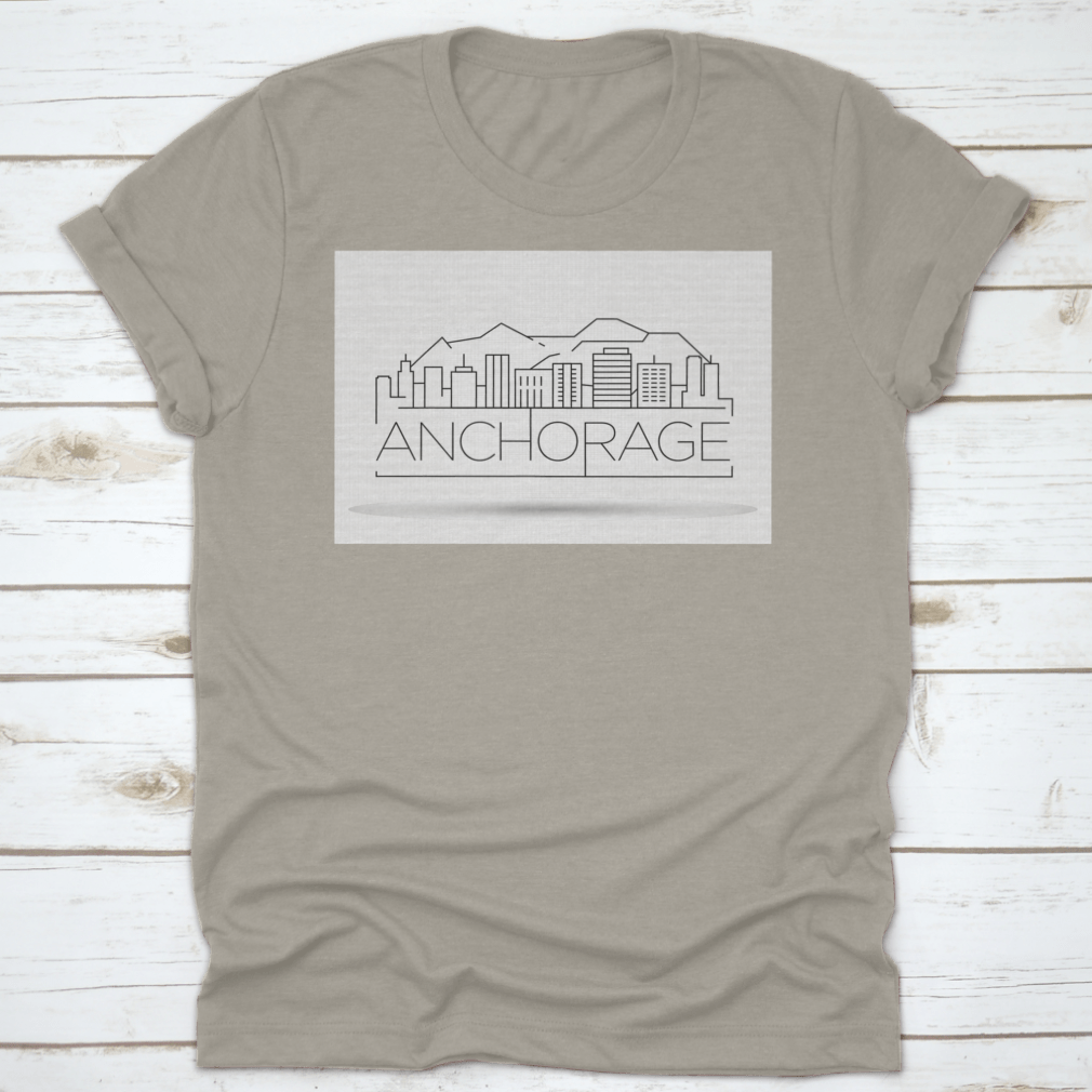 Minimal Anchorage Linear City Skyline Travel Destination Shirt featuring a unique skyline design, made from soft cotton fabric.