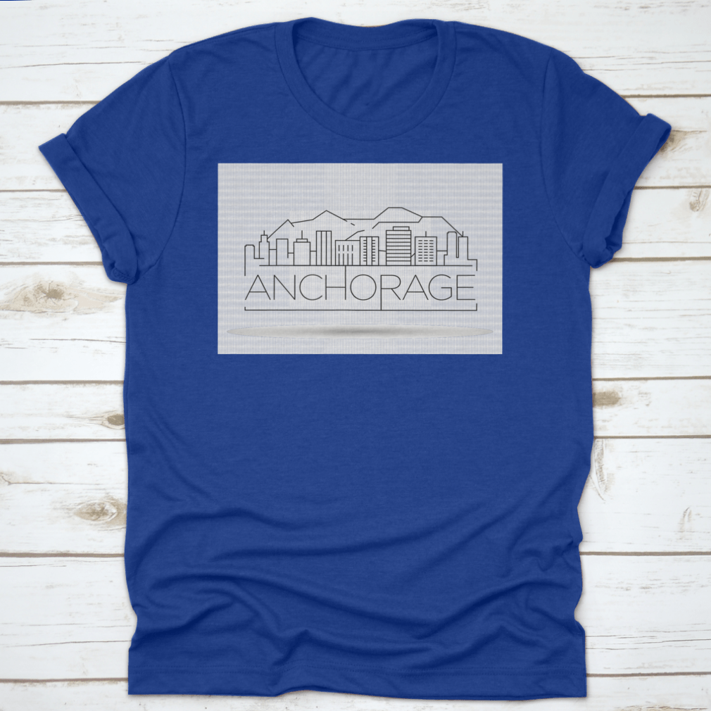 Minimal Anchorage Linear City Skyline Travel Destination Shirt featuring a unique skyline design, made from soft cotton fabric.