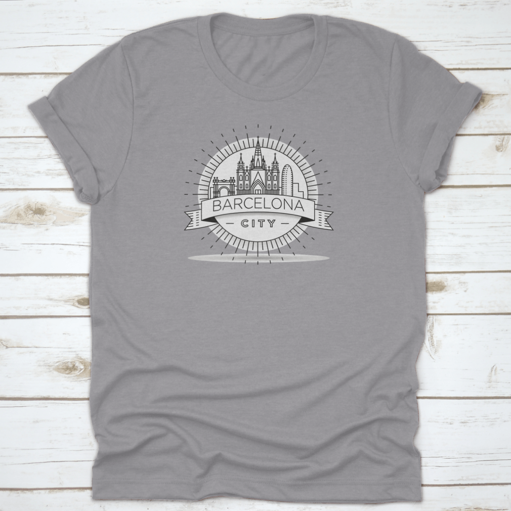 Minimal Barcelona City Linear Skyline T-shirt featuring a stylish skyline design on a comfortable cotton fabric.