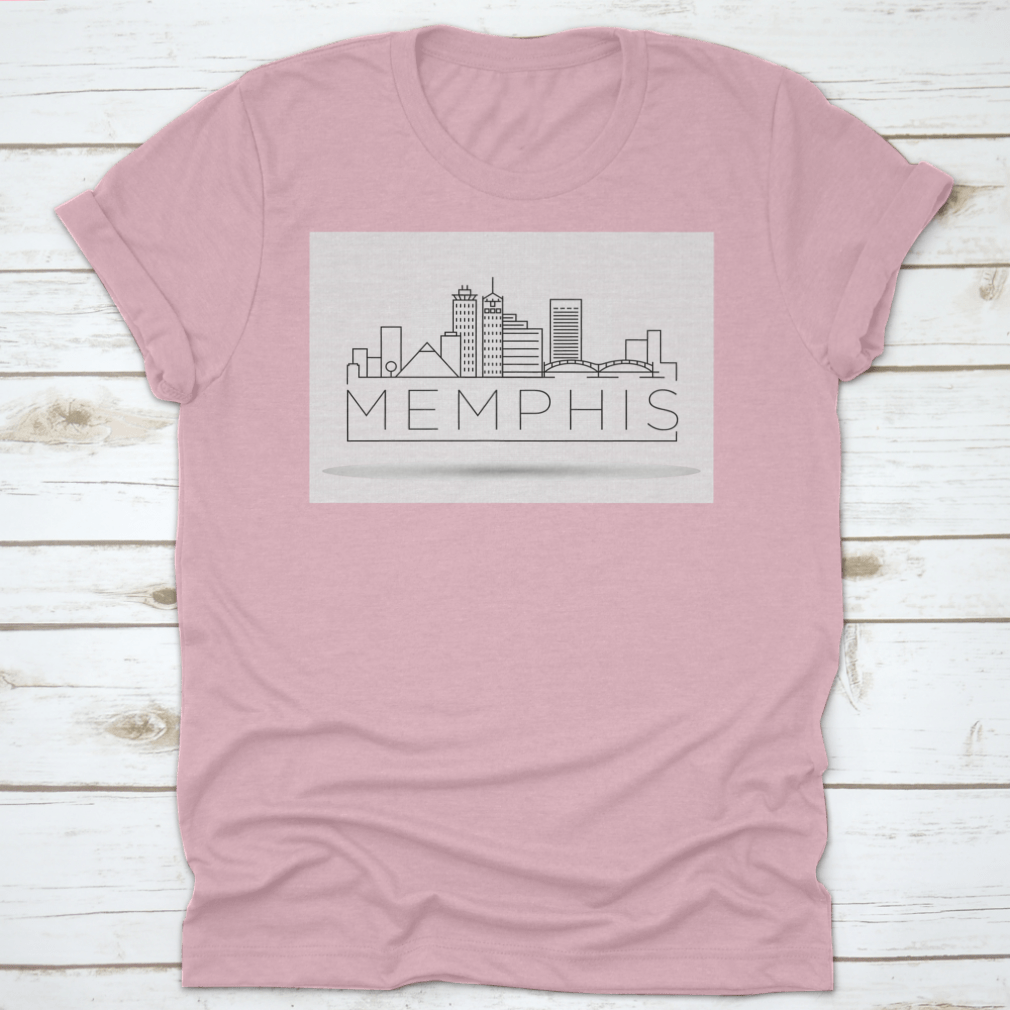 Minimal Memphis Linear City Skyline T-shirt featuring a typographic design on a soft cotton fabric.