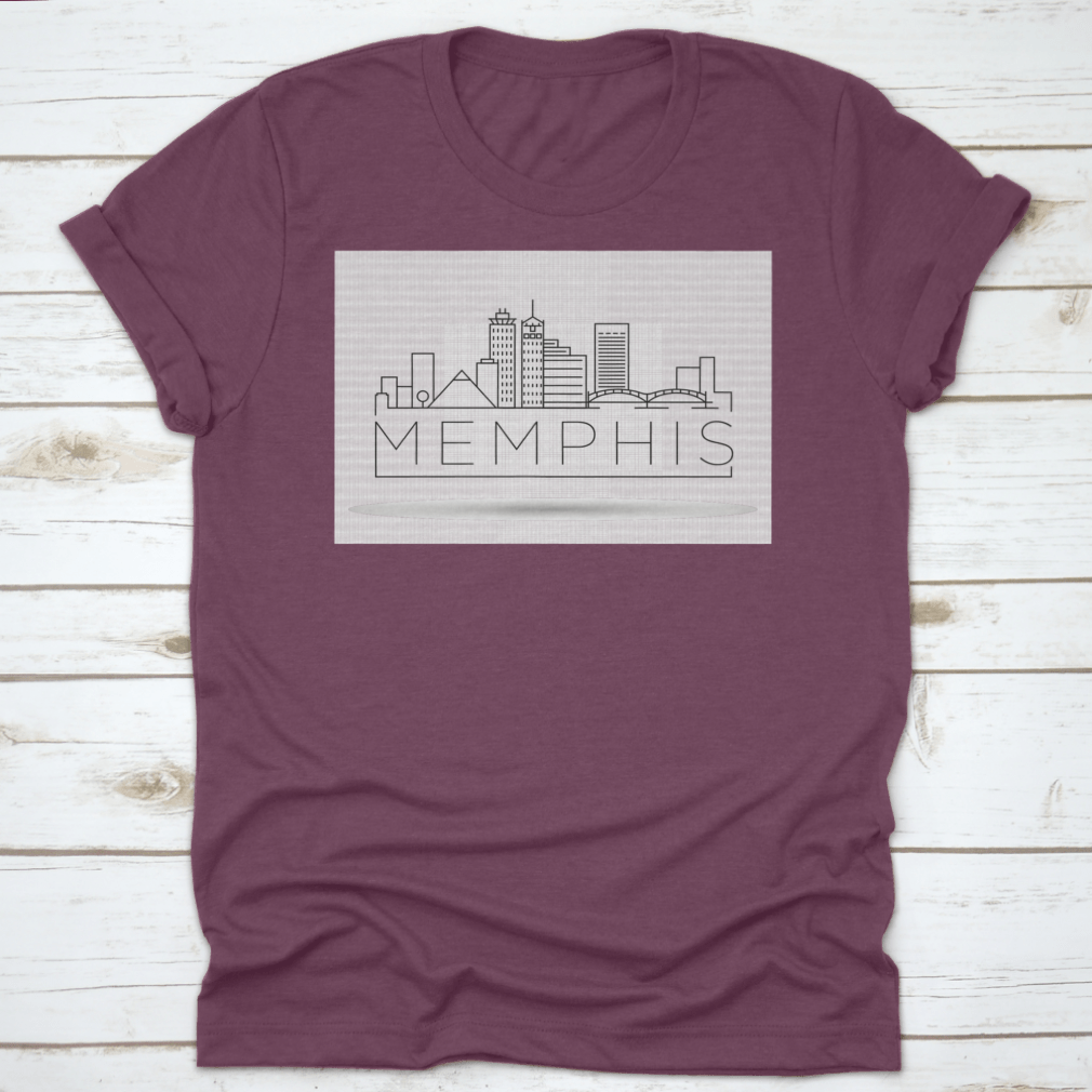 Minimal Memphis Linear City Skyline T-shirt featuring a typographic design on a soft cotton fabric.