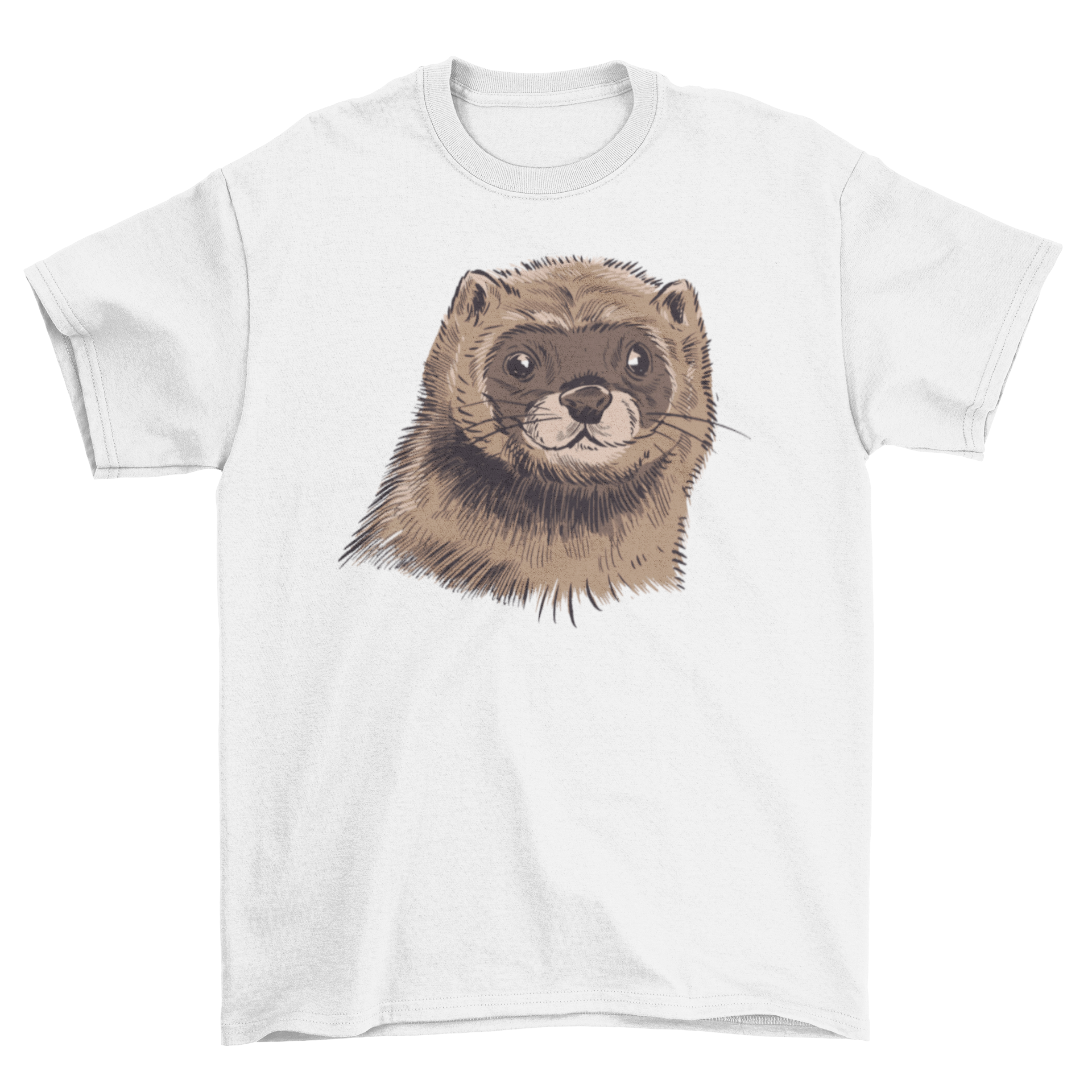 A stylish mink t-shirt featuring a hand-drawn design of a mink's face, showcasing artistic flair and comfort.