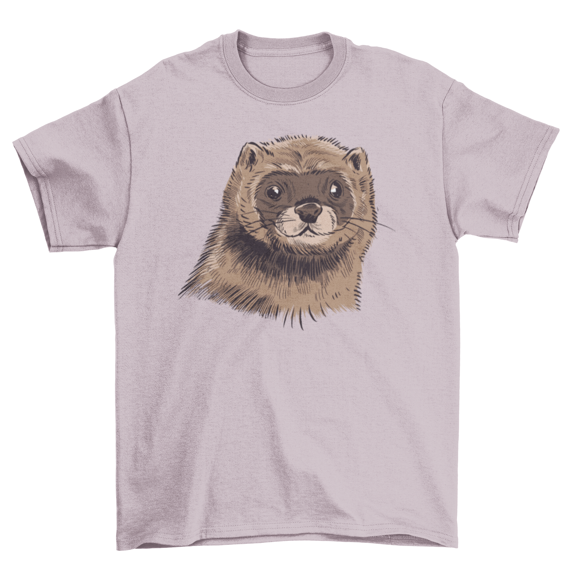 A stylish mink t-shirt featuring a hand-drawn design of a mink's face, showcasing artistic flair and comfort.