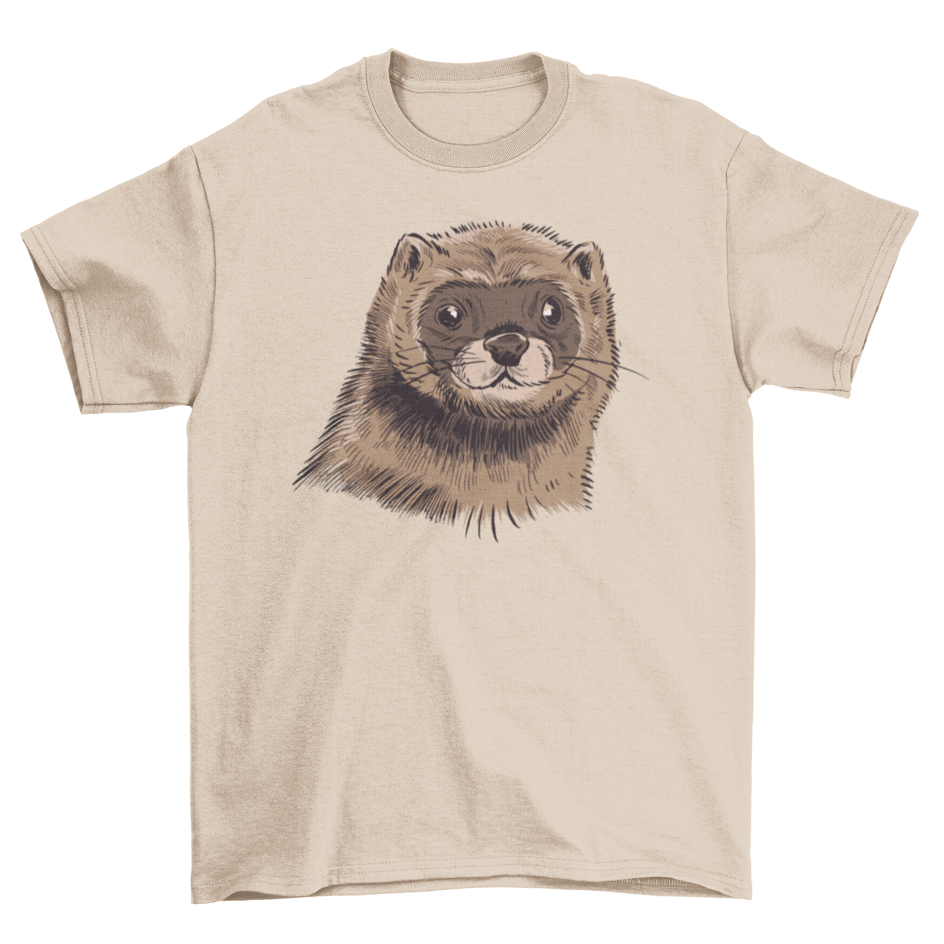 A stylish mink t-shirt featuring a hand-drawn design of a mink's face, showcasing artistic flair and comfort.