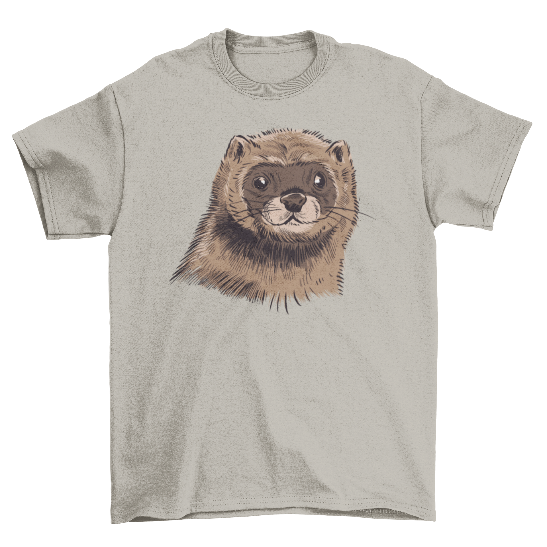 A stylish mink t-shirt featuring a hand-drawn design of a mink's face, showcasing artistic flair and comfort.