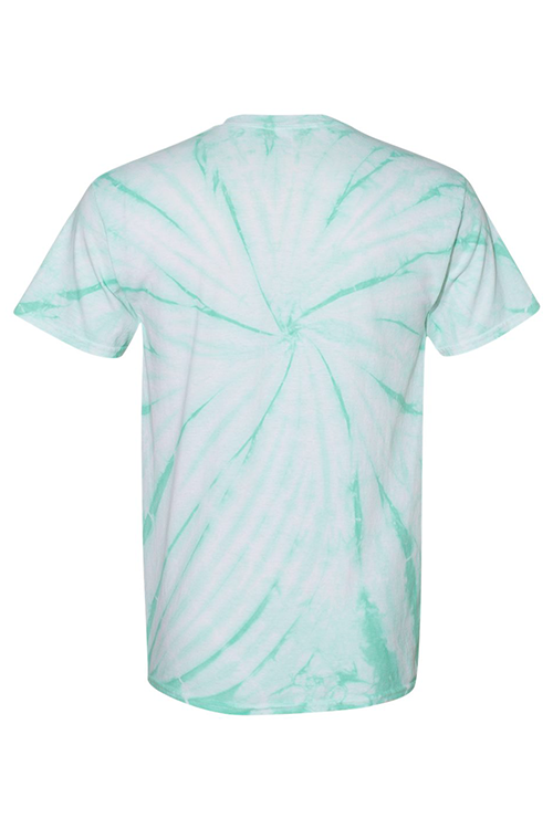 Mint tie dye t-shirt displayed on a neutral background, showcasing its vibrant colors and unisex design.