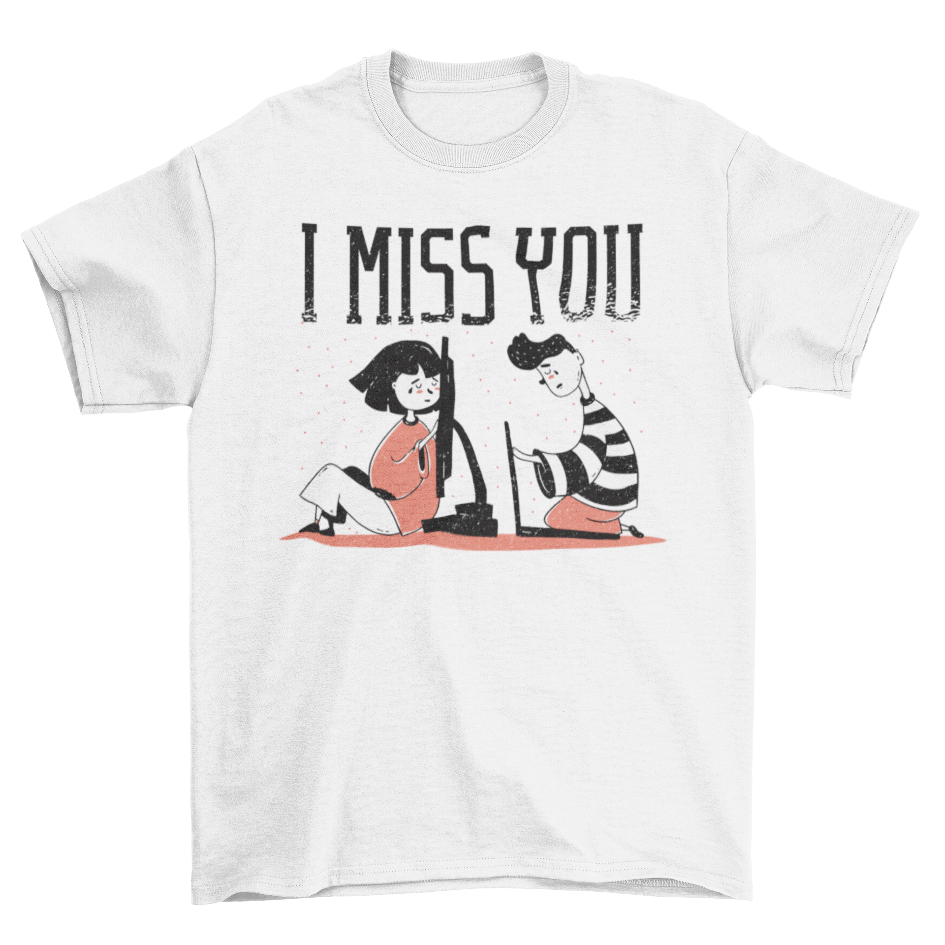 Miss You T-Shirt featuring two characters with laptops and the text 'I miss you', symbolizing long-distance love.