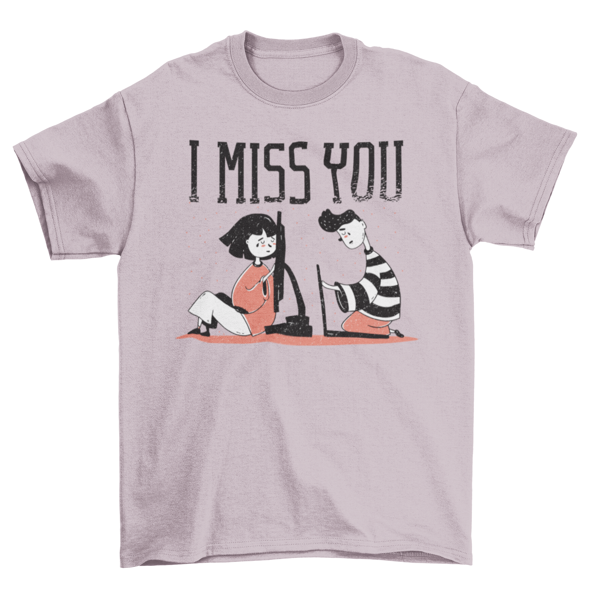 Miss You T-Shirt featuring two characters with laptops and the text 'I miss you', symbolizing long-distance love.