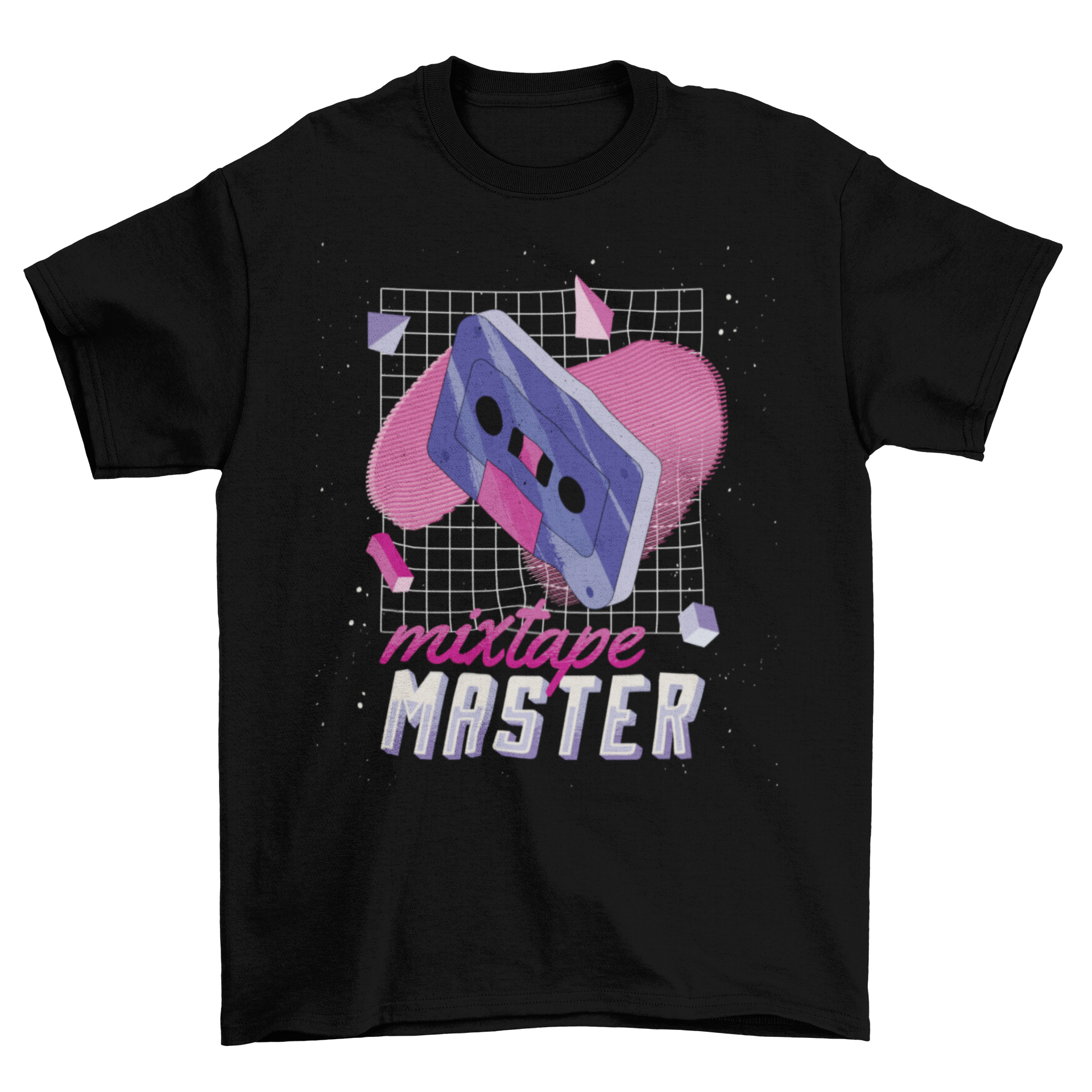 Mixtape Master retro t-shirt featuring a vibrant cassette design in vaporwave style.