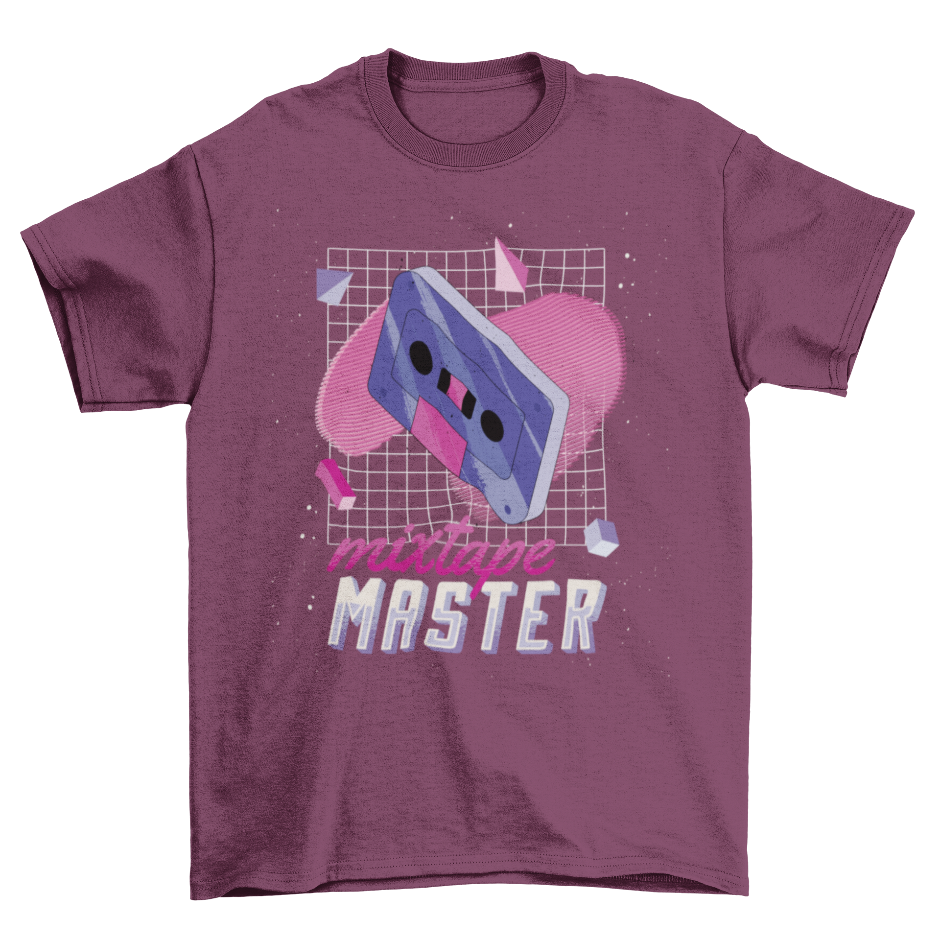 Mixtape Master retro t-shirt featuring a vibrant cassette design in vaporwave style.