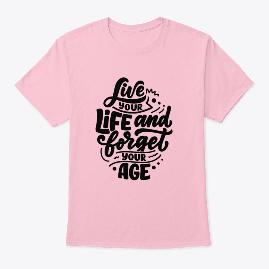 A stylish cotton t-shirt featuring modern hand-drawn lettering with a quote about old age, showcasing its comfortable fit and quality fabric.