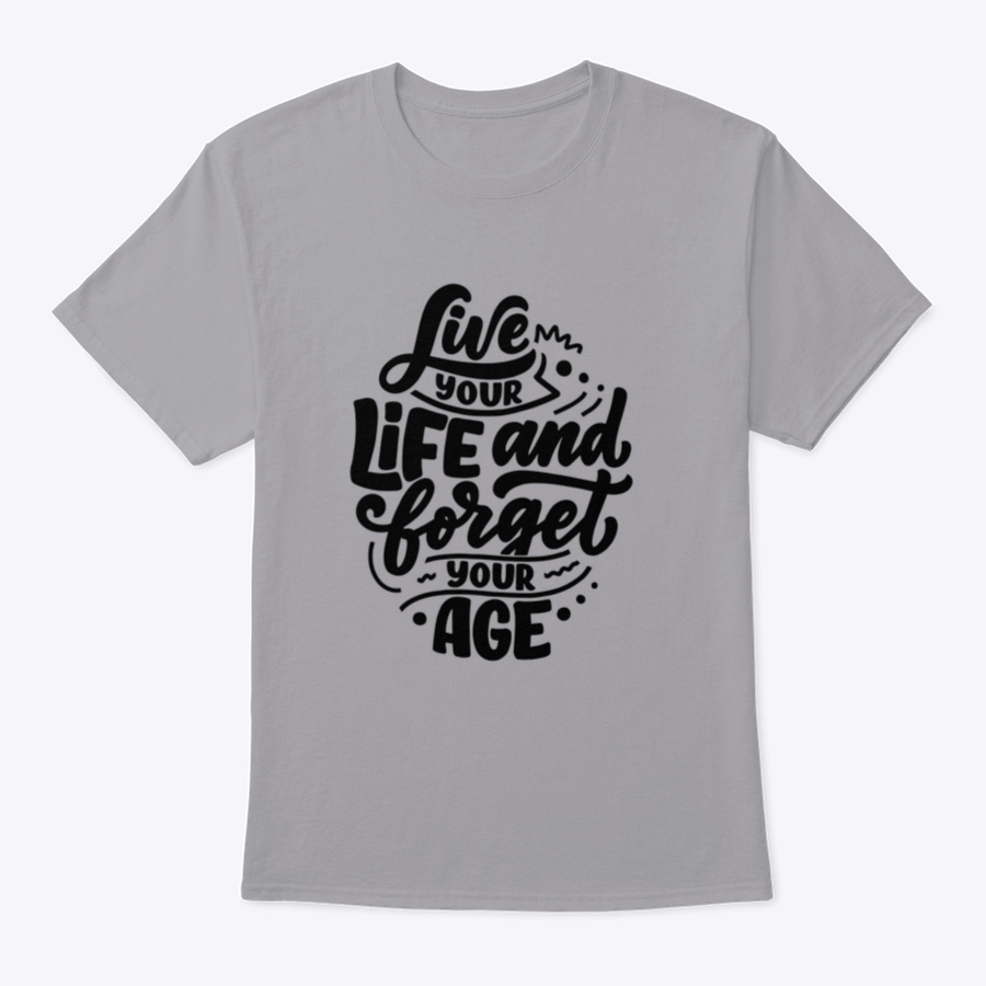 A stylish cotton t-shirt featuring modern hand-drawn lettering with a quote about old age, showcasing its comfortable fit and quality fabric.