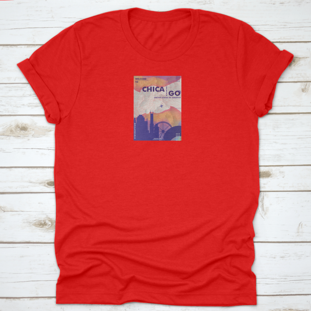 Modern USA Chicago Skyline Abstract Gradient T-shirt featuring a vibrant skyline design in gradient colors, made from 100% cotton.