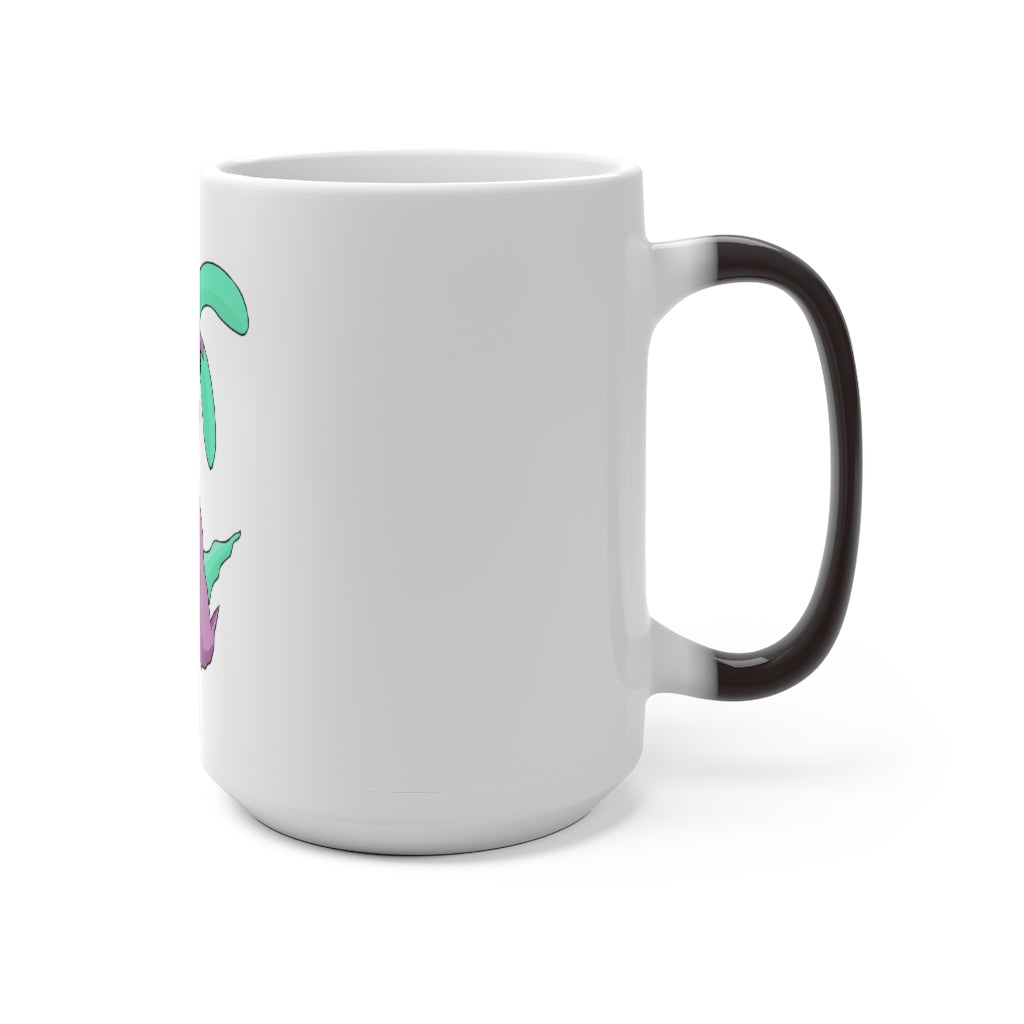 Molepha Color Changing Mug showcasing vibrant colors when filled with hot liquid, featuring a C-handle and rounded corners.