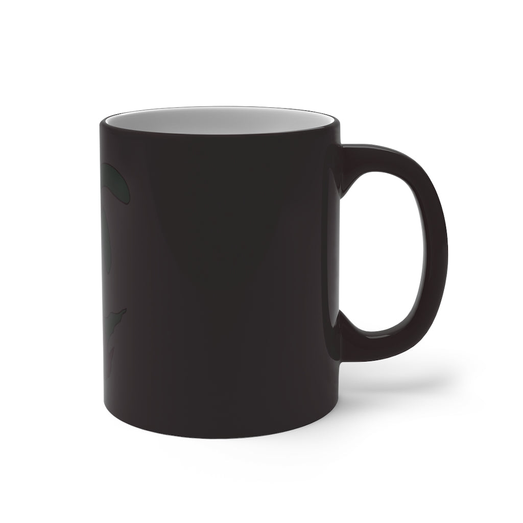 Molepha Color Changing Mug showcasing vibrant colors when filled with hot liquid, featuring a C-handle and rounded corners.