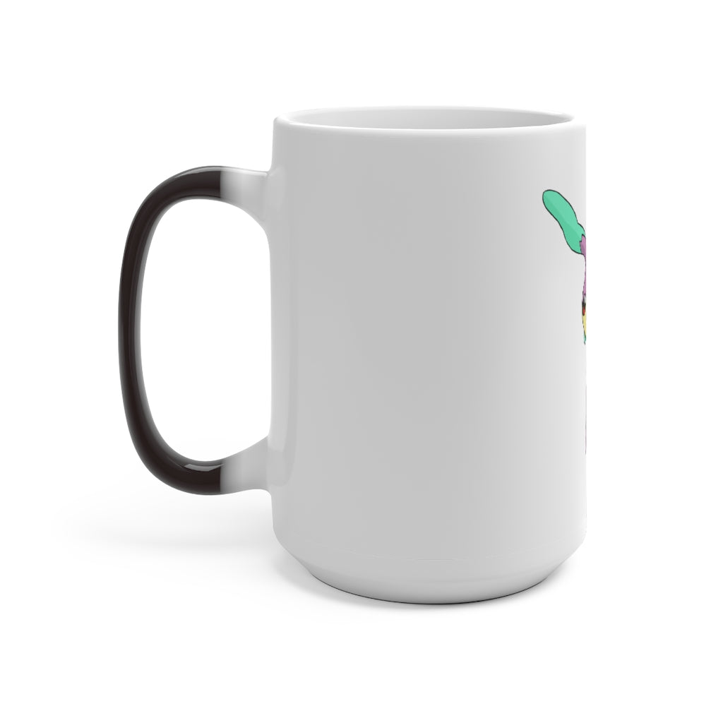 Molepha Color Changing Mug showcasing vibrant colors when filled with hot liquid, featuring a C-handle and rounded corners.