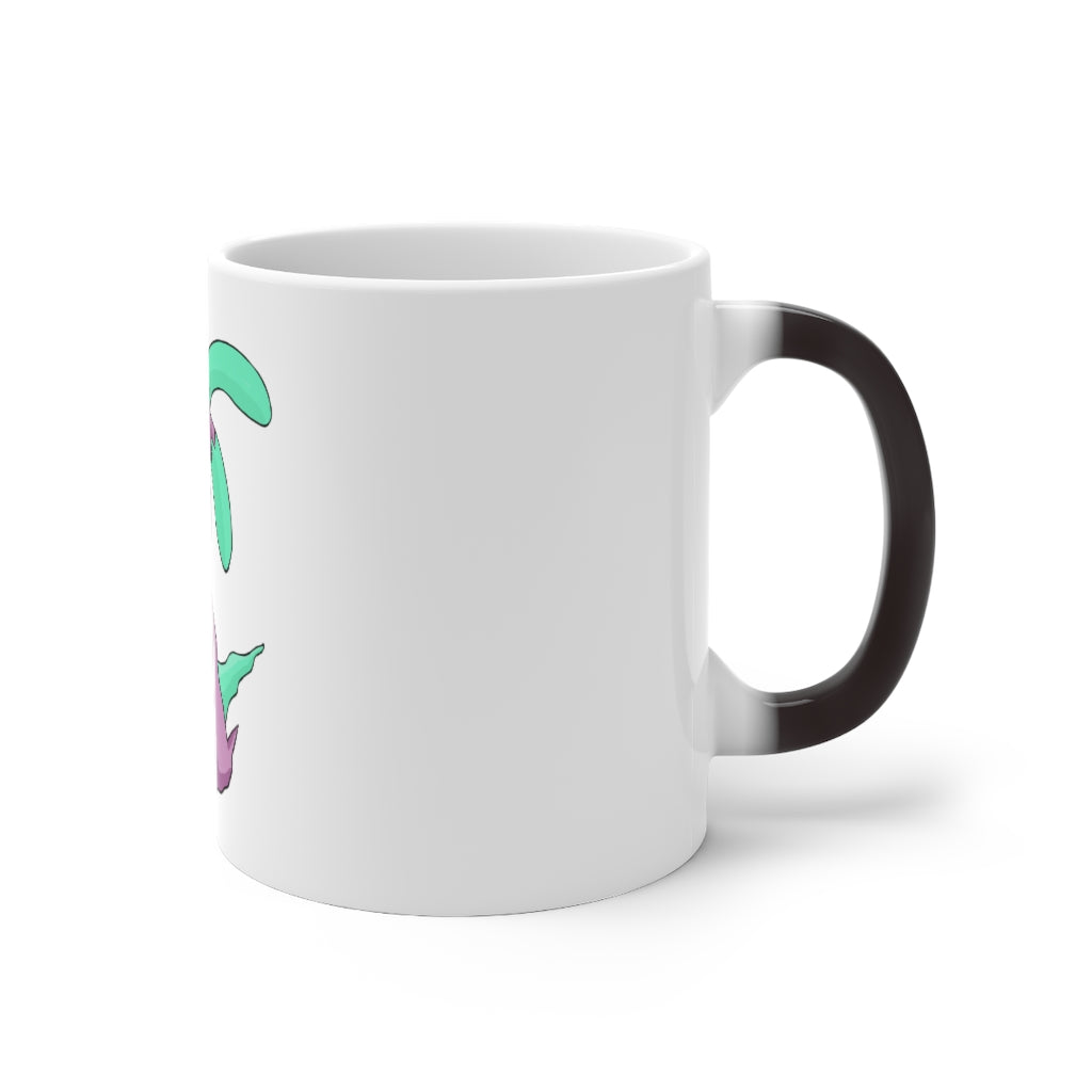 Molepha Color Changing Mug showcasing vibrant colors when filled with hot liquid, featuring a C-handle and rounded corners.