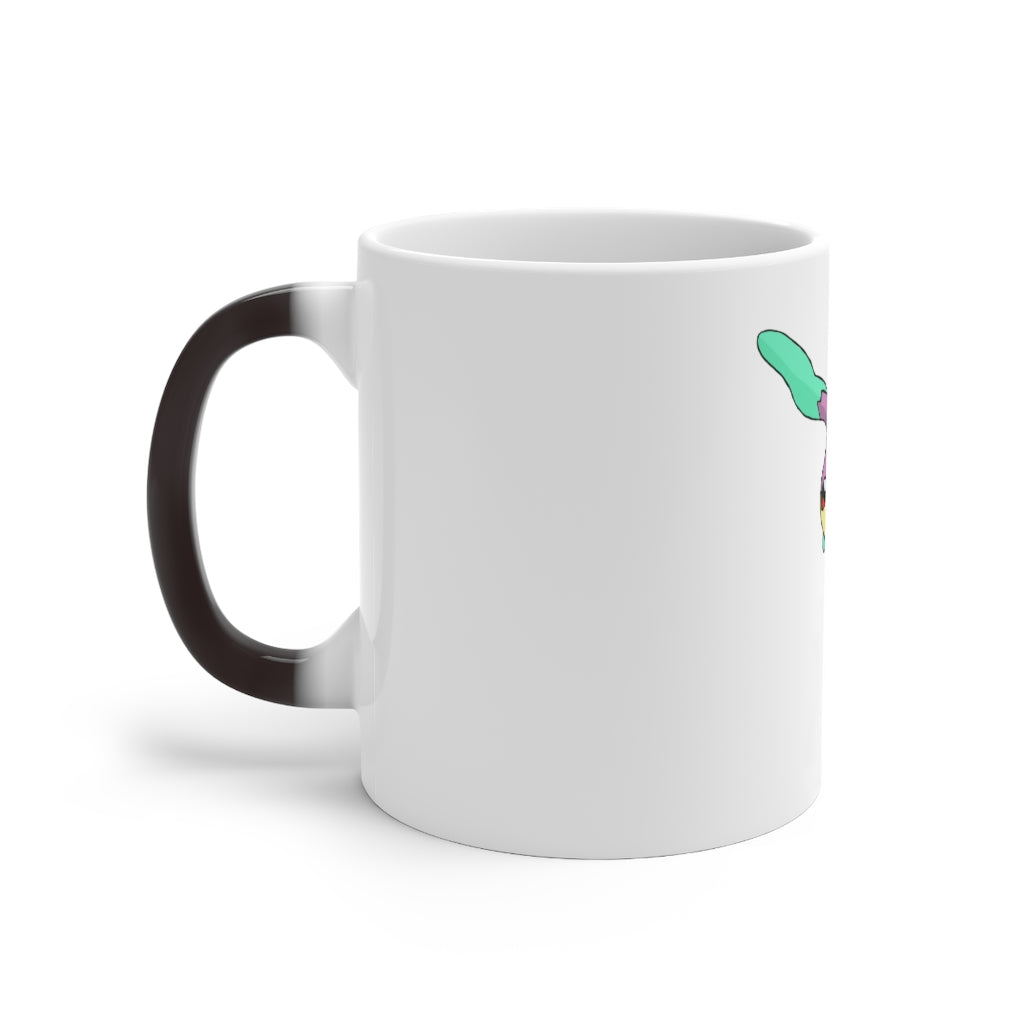 Molepha Color Changing Mug showcasing vibrant colors when filled with hot liquid, featuring a C-handle and rounded corners.