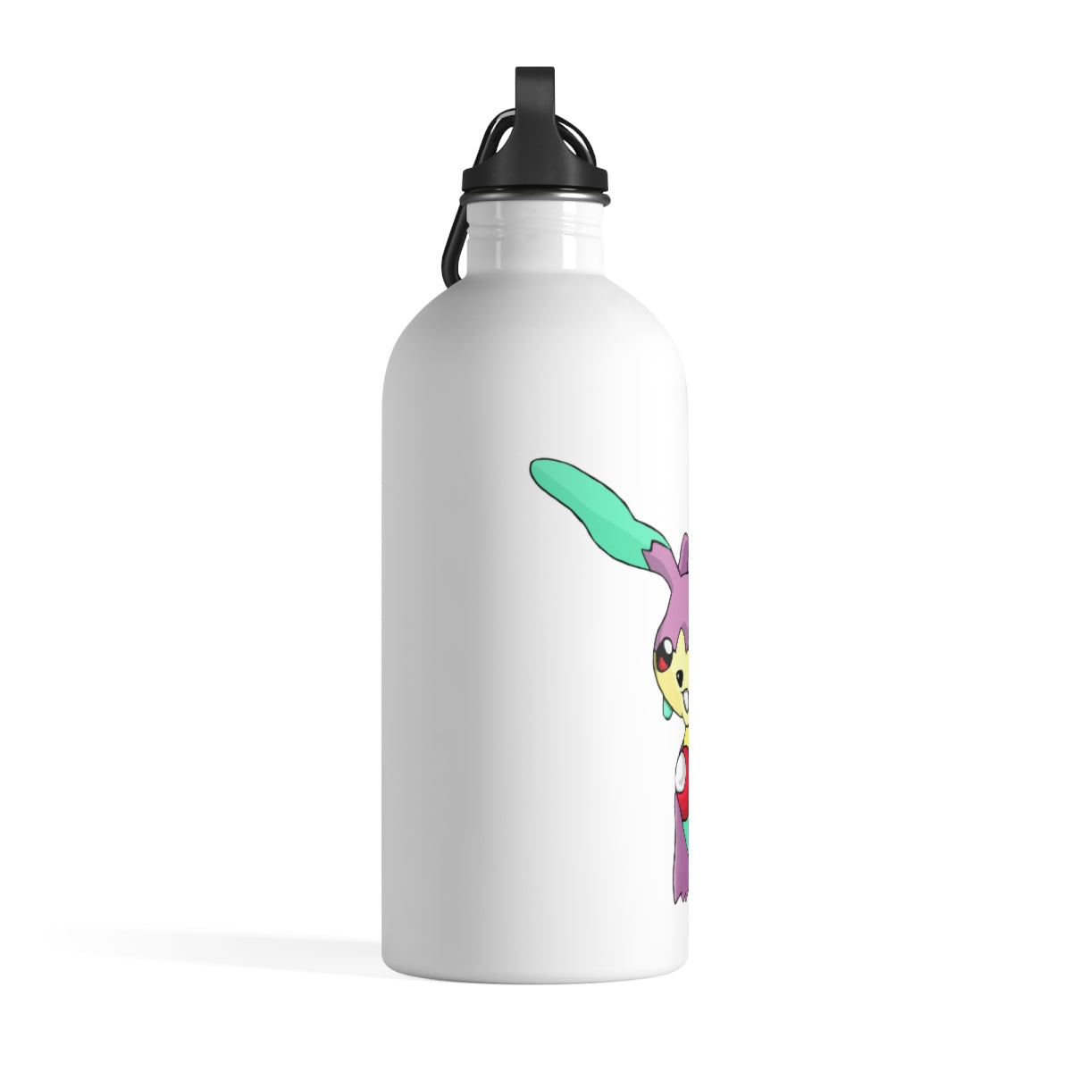 Molepha Stainless Steel Water Bottle with a plastic screw top and carabiner, showcasing its sleek design and vibrant print.