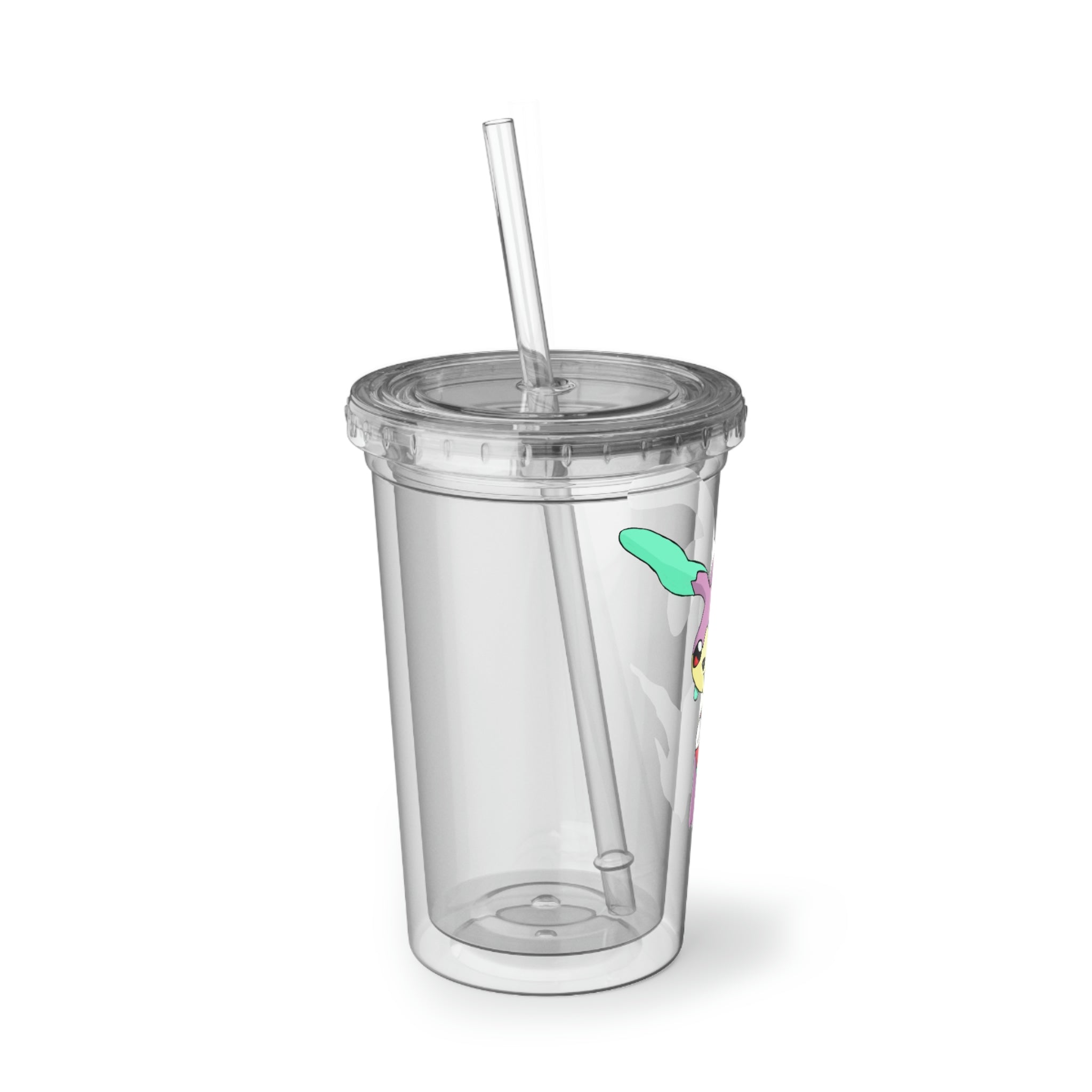 Molepha Suave Acrylic Cup in stainless steel with a black screw-on cap and plastic straw, showcasing a customizable design.