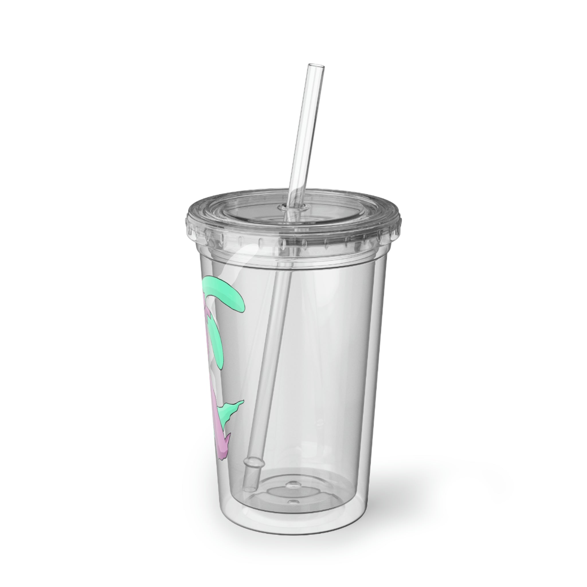 Molepha Suave Acrylic Cup in stainless steel with a black screw-on cap and plastic straw, showcasing a customizable design.