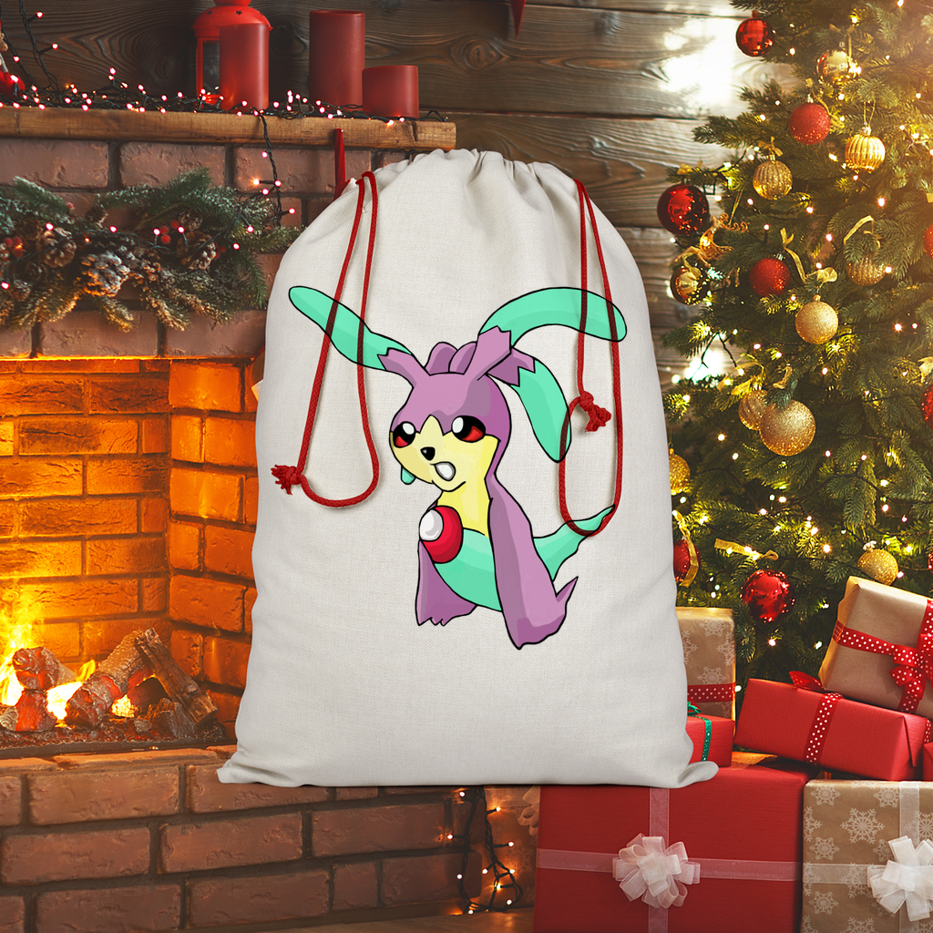 Molepha Sublimation Linen Drawstring Sack with red drawstring, featuring a linen effect, ideal for Christmas gifts and laundry.