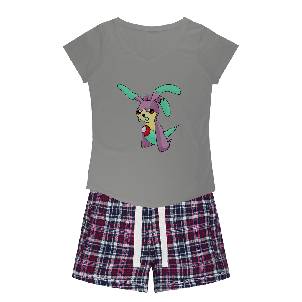 Molepha Women's Sleepy Tee and Flannel Short set featuring a relaxed fit T-shirt and vibrant flannel shorts, perfect for cozy nights.