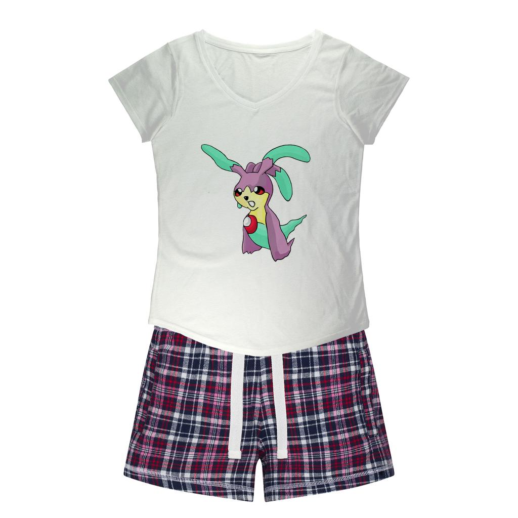 Molepha Women's Sleepy Tee and Flannel Short set featuring a relaxed fit T-shirt and vibrant flannel shorts, perfect for cozy nights.