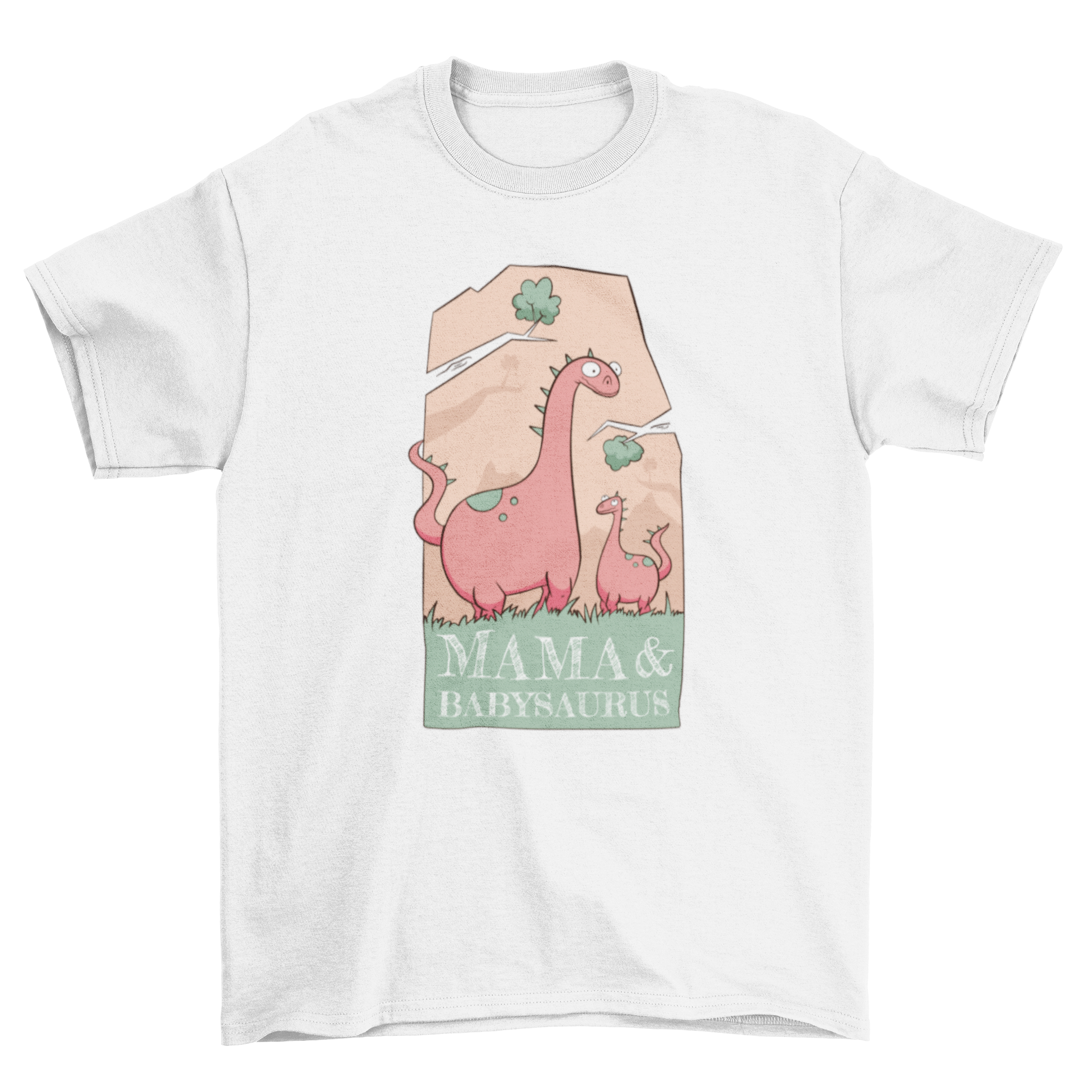 Mom and Babysaurus t-shirt featuring two cute dinosaurs and the caption 'Mama & babysaurus'.