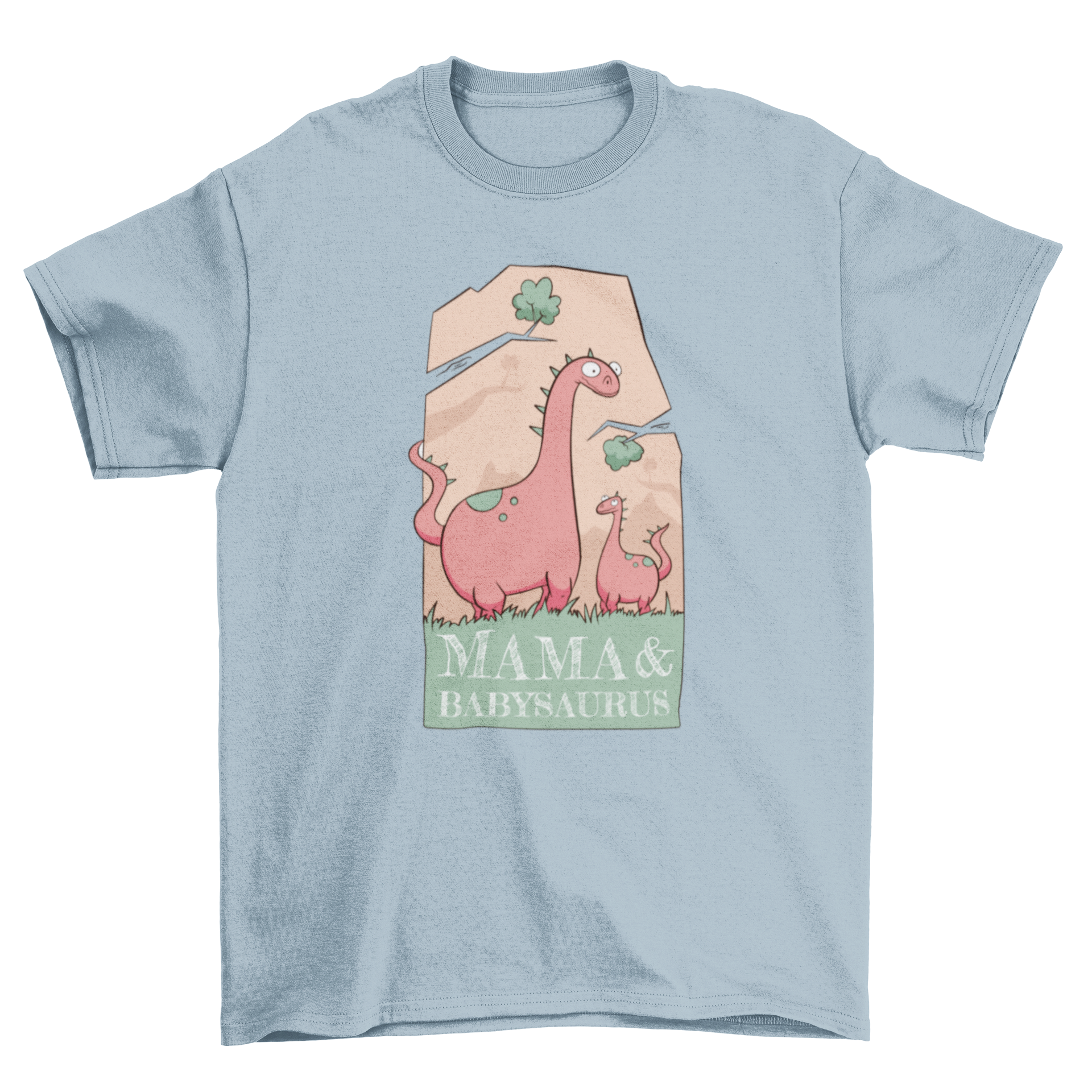 Mom and Babysaurus t-shirt featuring two cute dinosaurs and the caption 'Mama & babysaurus'.