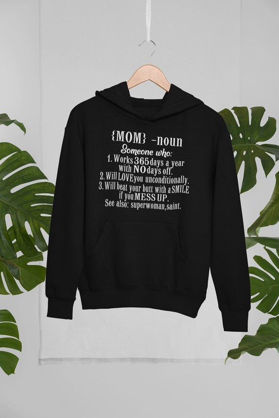 Mom Noun Hoodie featuring a cozy cotton/poly fleece blend with an adjustable hood and stylish design by top artists.