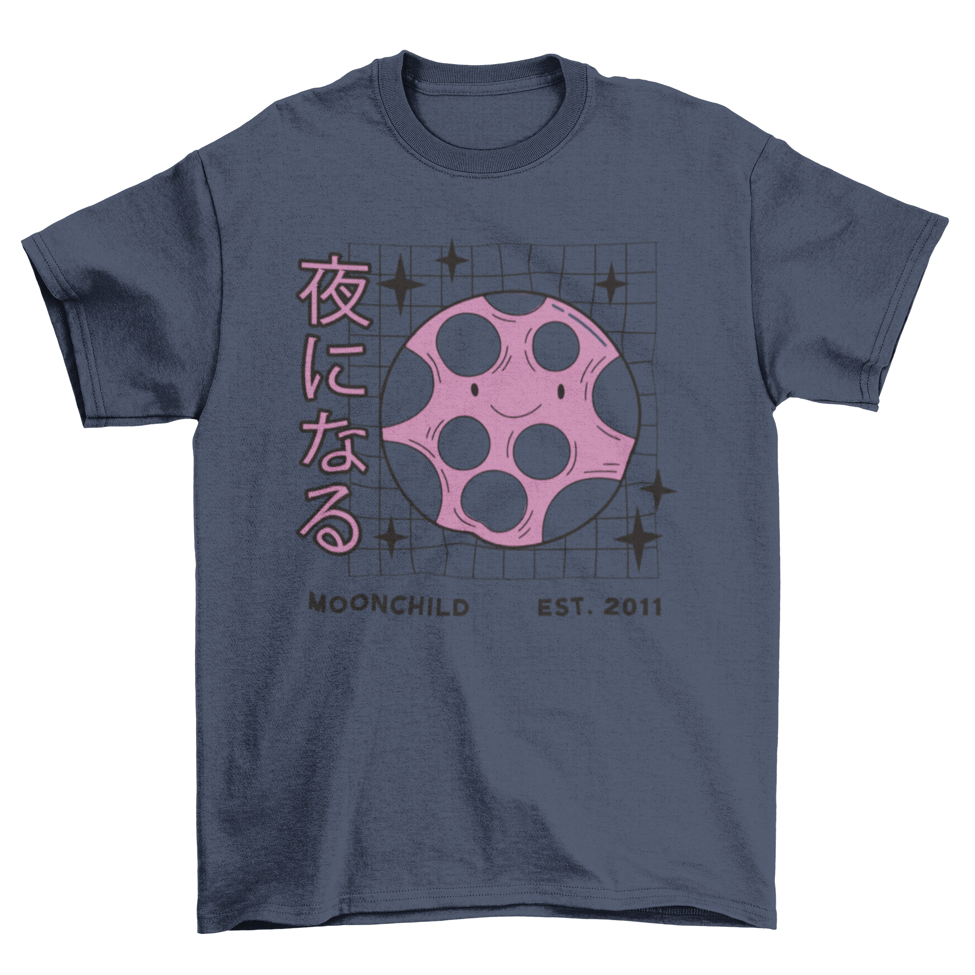 Moonchild cute t-shirt featuring a charming moon design next to the word 'Moonchild', perfect for casual wear.