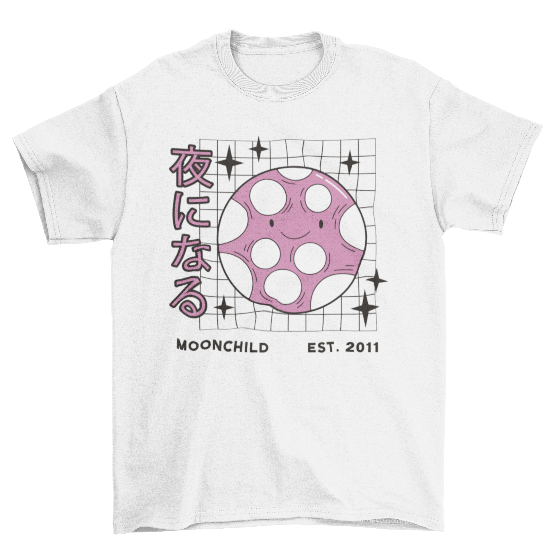 Moonchild cute t-shirt featuring a charming moon design next to the word 'Moonchild', perfect for casual wear.