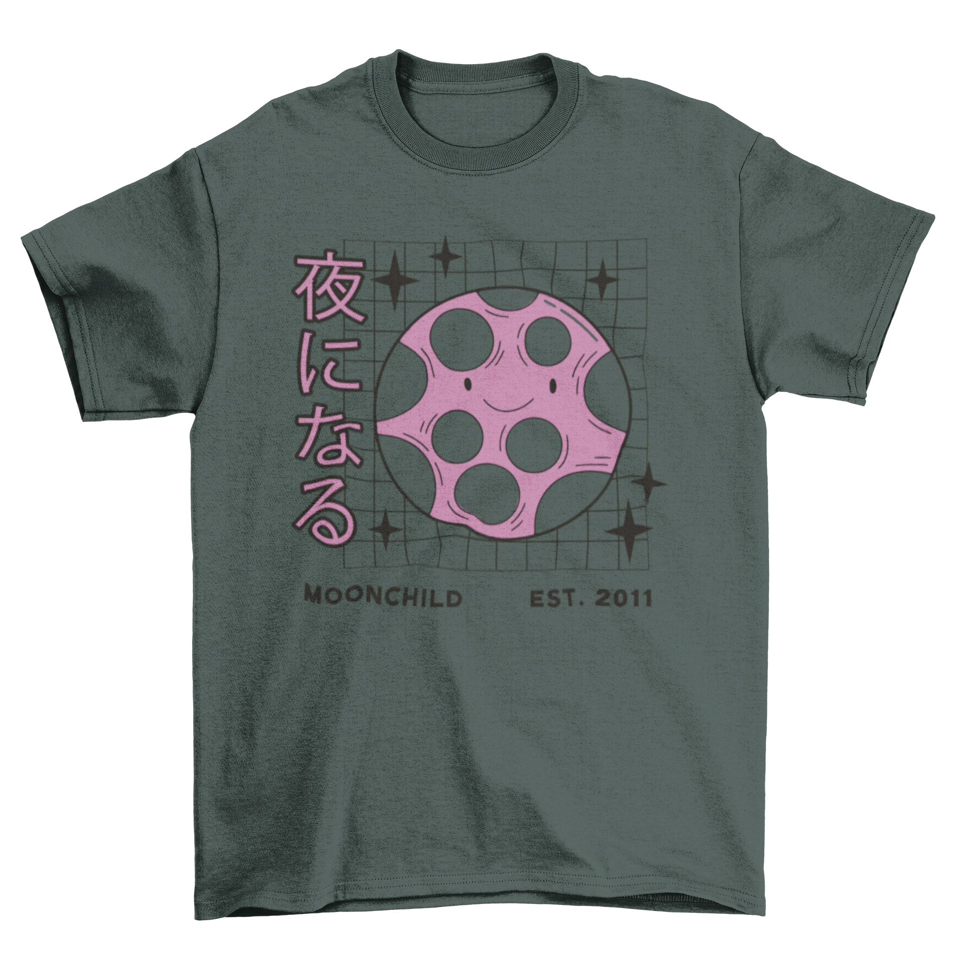 Moonchild cute t-shirt featuring a charming moon design next to the word 'Moonchild', perfect for casual wear.