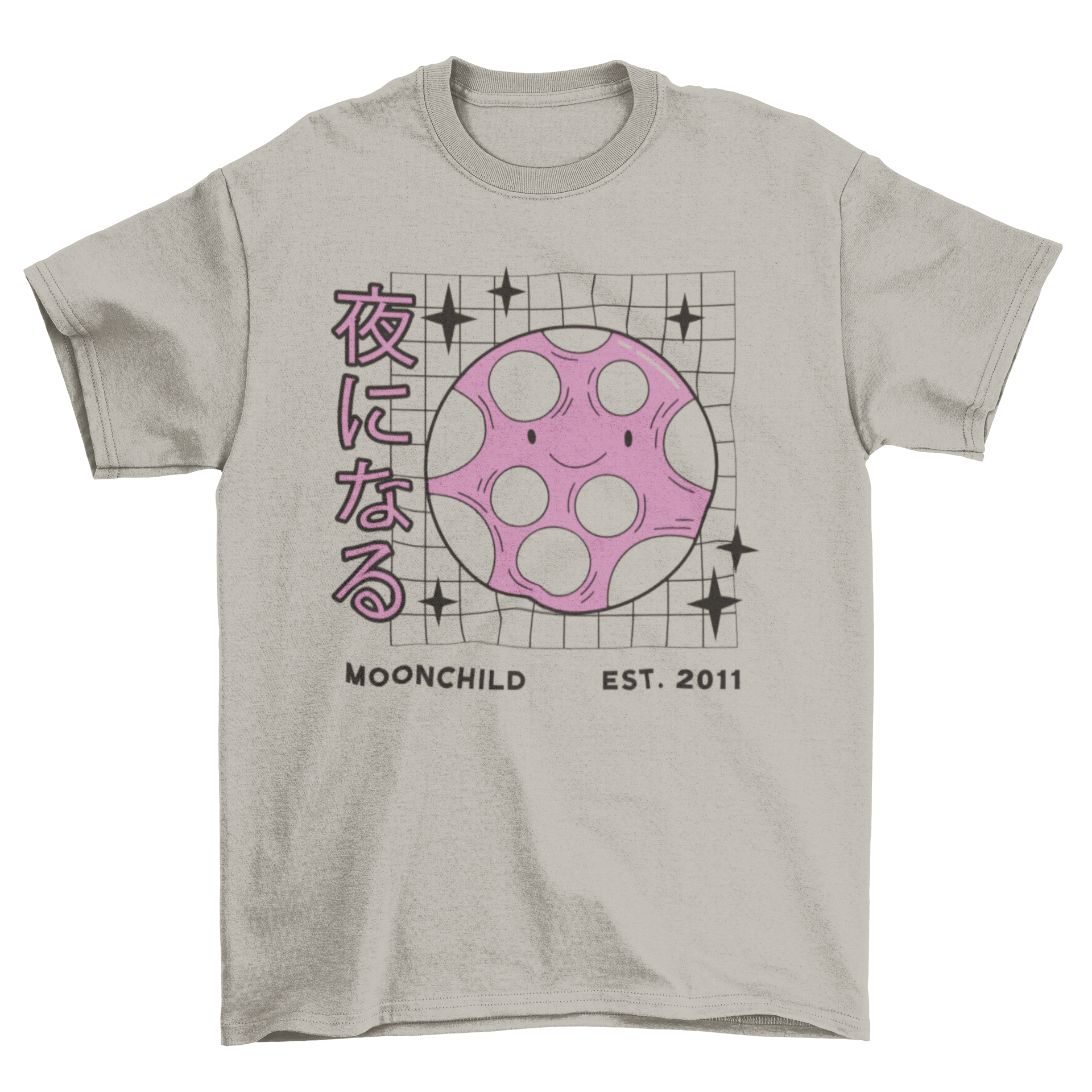 Moonchild cute t-shirt featuring a charming moon design next to the word 'Moonchild', perfect for casual wear.