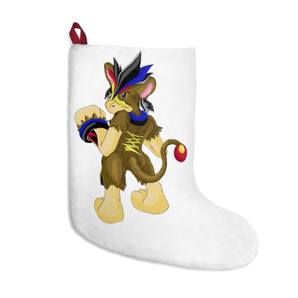 Moongenchen Christmas Stockings hanging by a fireplace, showcasing festive designs and a soft fleece texture.