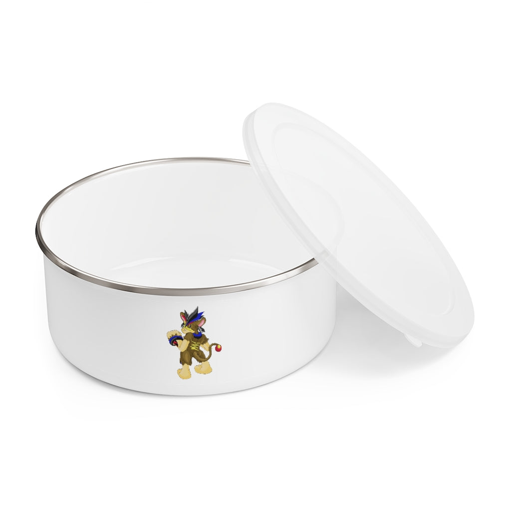 Moongenchen Enamel Bowl featuring a stylish design, translucent lid, and anti-slip backing, available in three sizes.