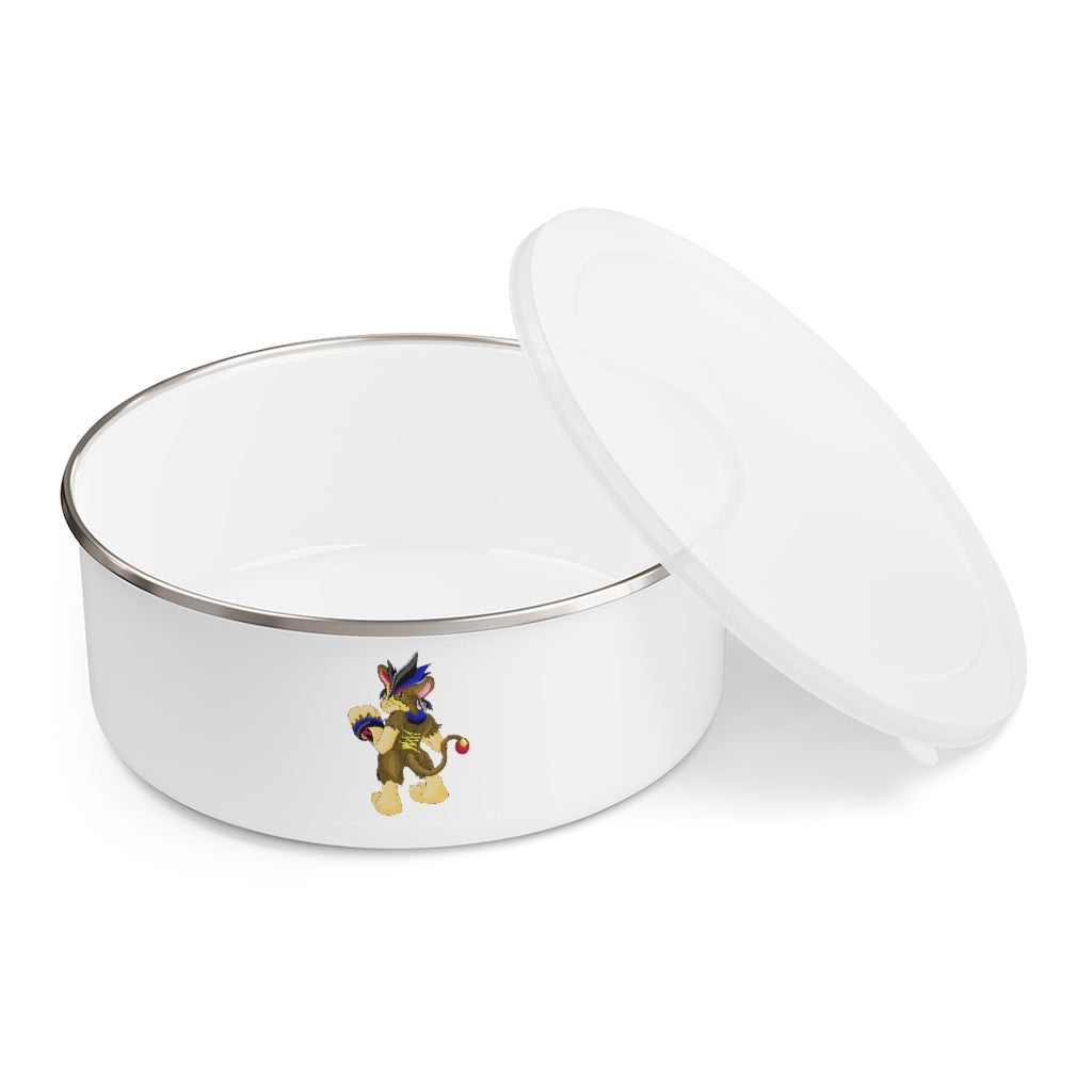 Moongenchen Enamel Bowl featuring a stylish design, translucent lid, and anti-slip backing, available in three sizes.