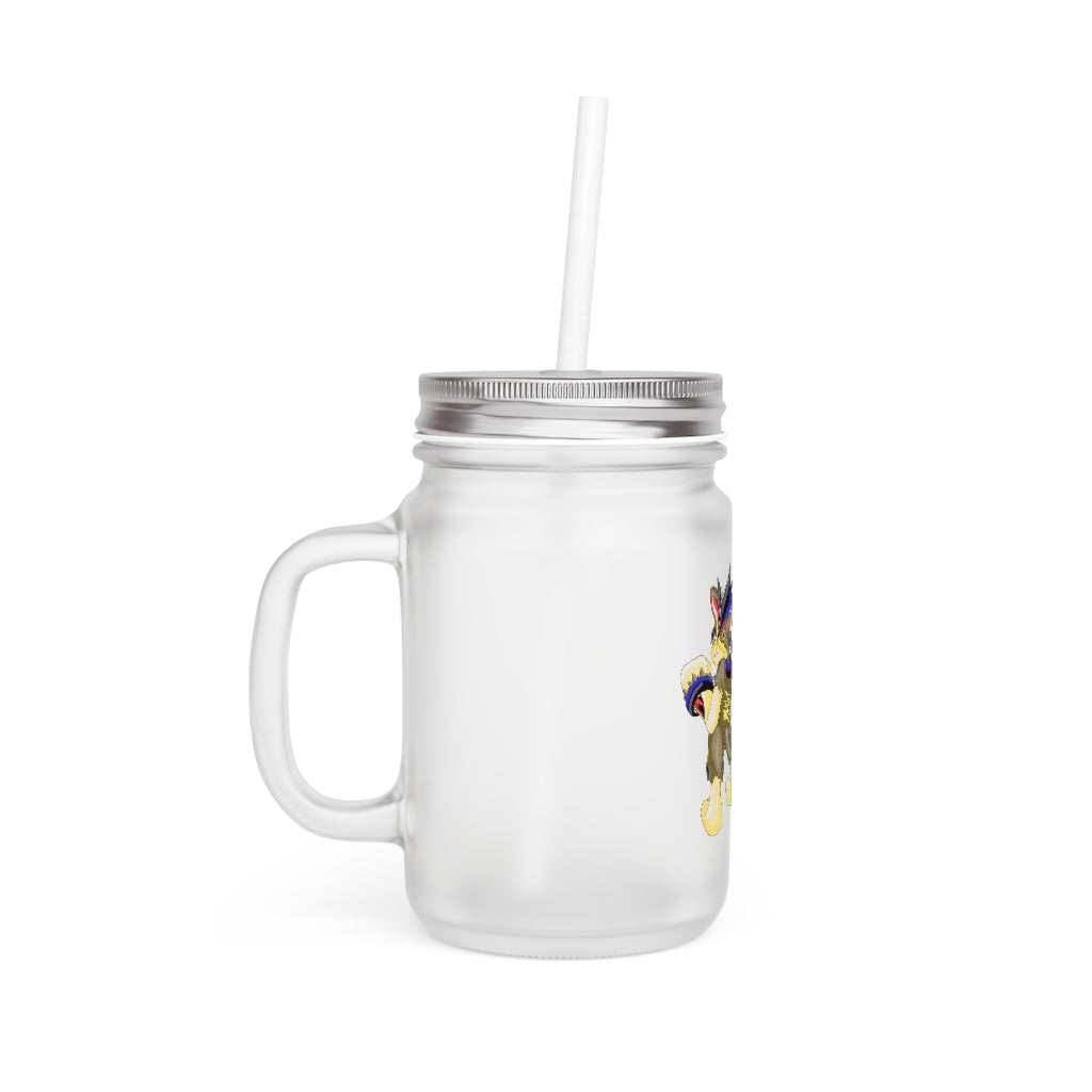 Moongenchen Mason Jar with straw and lid, showcasing a frosted glass design perfect for personalized drinks.